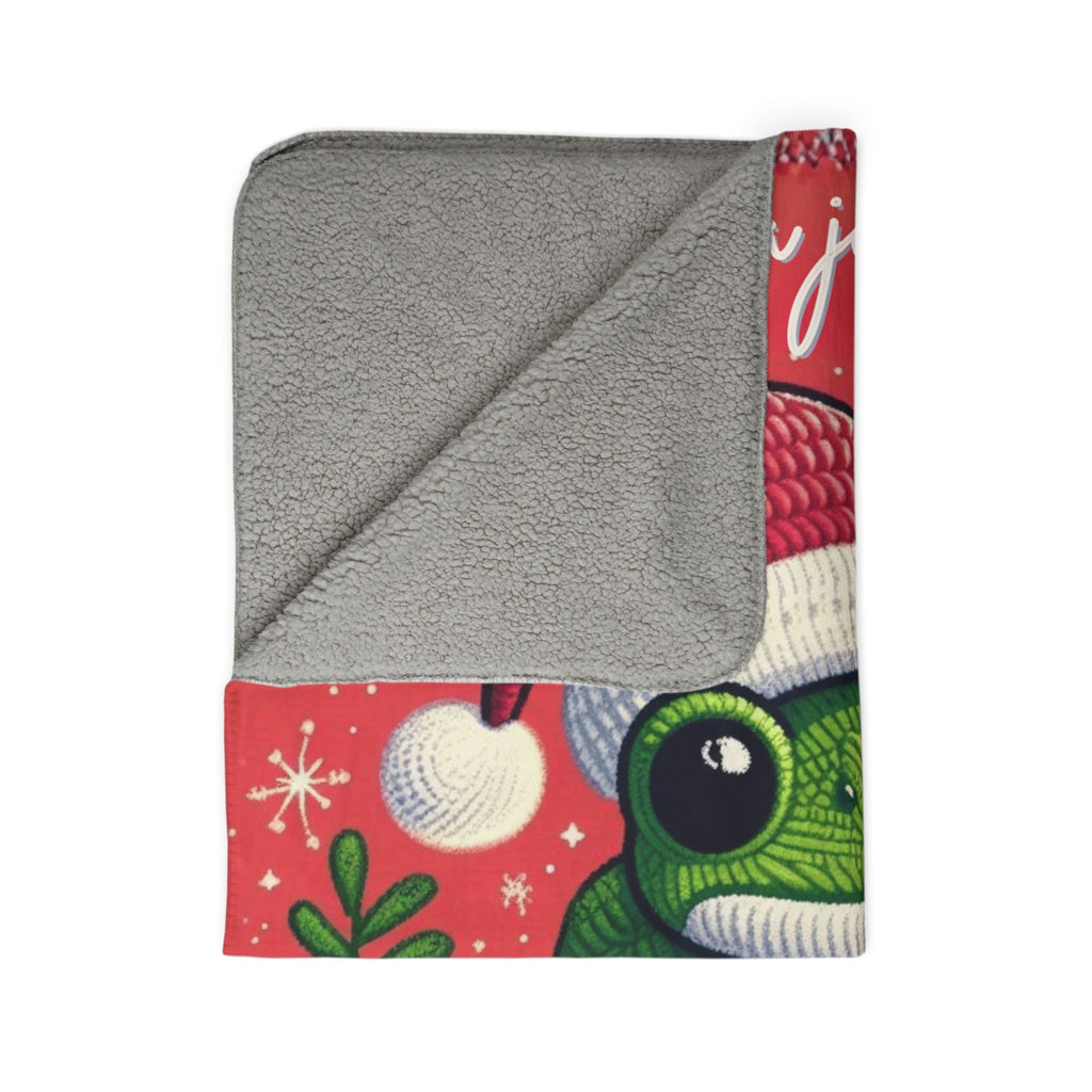 Puerto Rico Design Blanket Christmas Frog Sherpa Blanket – Holiday Cozy Throw with 'Wishing You a Joyful Christmas' Design