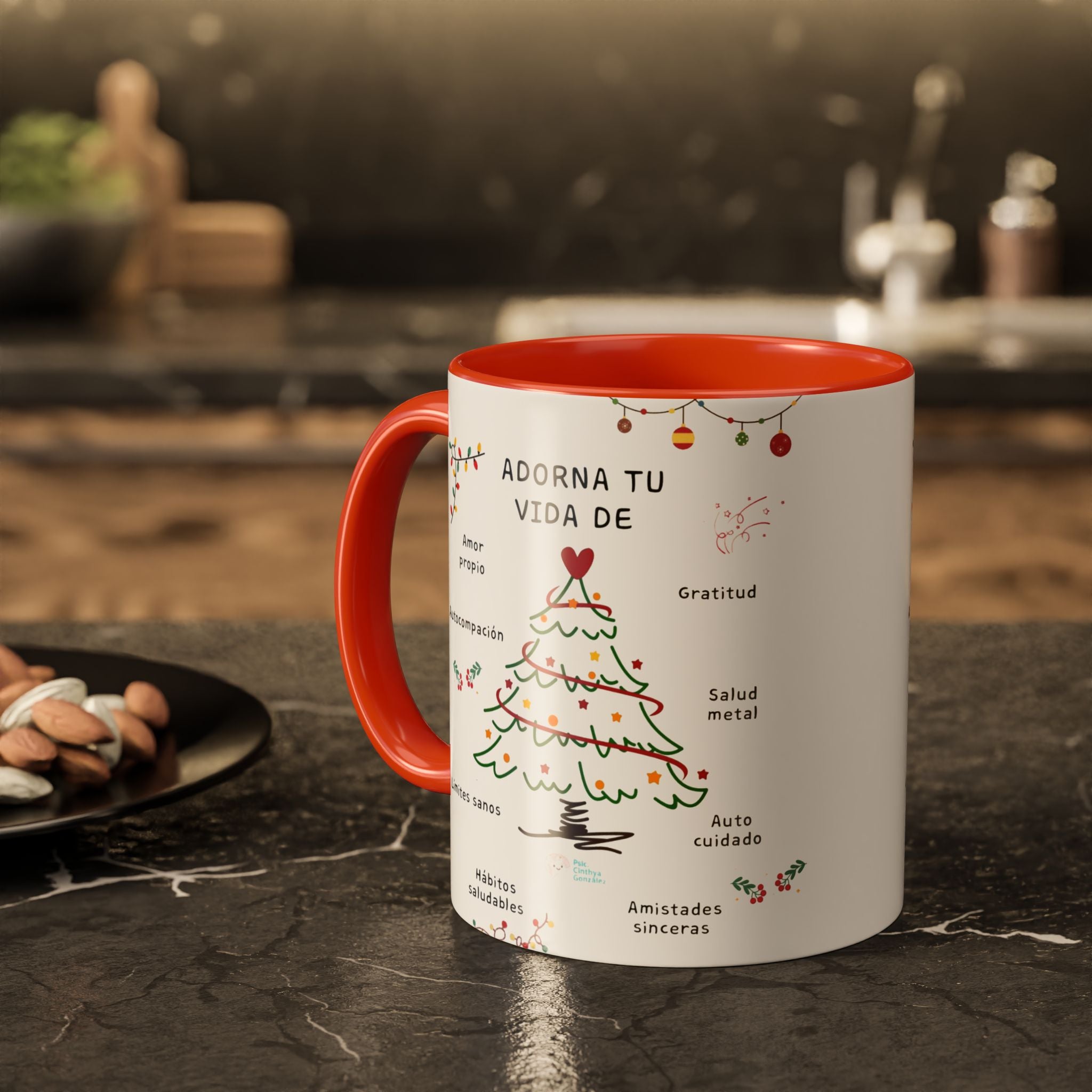 Mug — 'Adorna Tu Vida' Christmas Tree Spanish Holiday Coffee Mug (11oz/15oz)