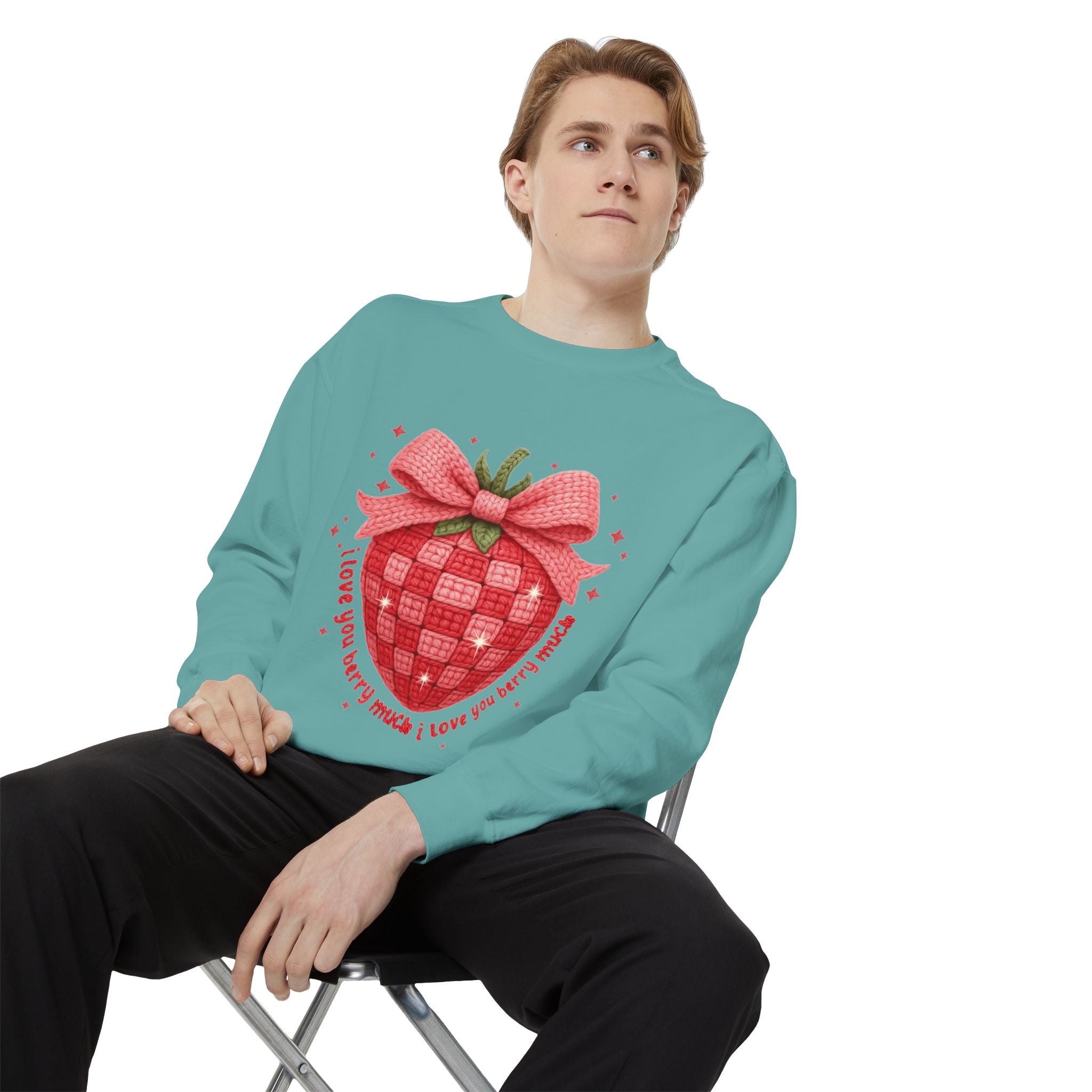 Strawberry Bow Sweatshirt  "I Love You Berry Much" Cute Valentine Pullover