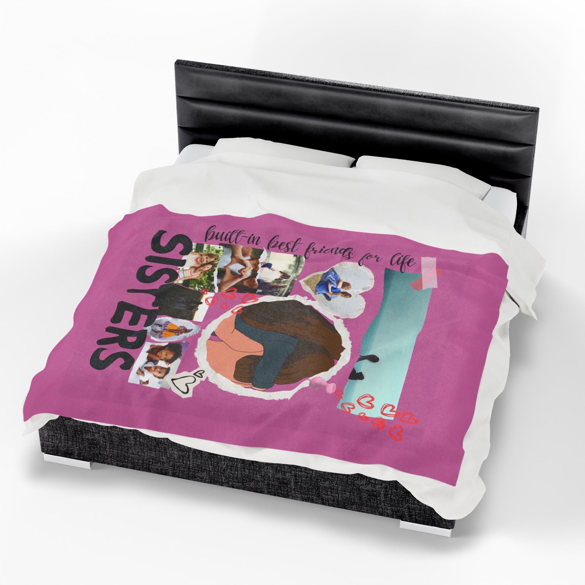 Sisters Velveteen Plush Blanket "Sisters" Photo Collage Keepsake Blanket Gift for Sister