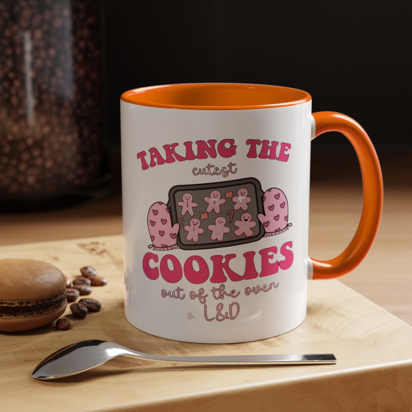 Accent Coffee Mug — "Taking the Cookies" Cute Pink Baking Design Coffee Cup for Fun Celebrations