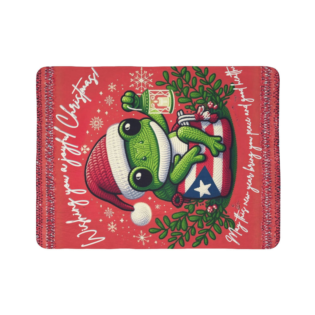 Puerto Rico Design Blanket Christmas Frog Sherpa Blanket – Holiday Cozy Throw with 'Wishing You a Joyful Christmas' Design