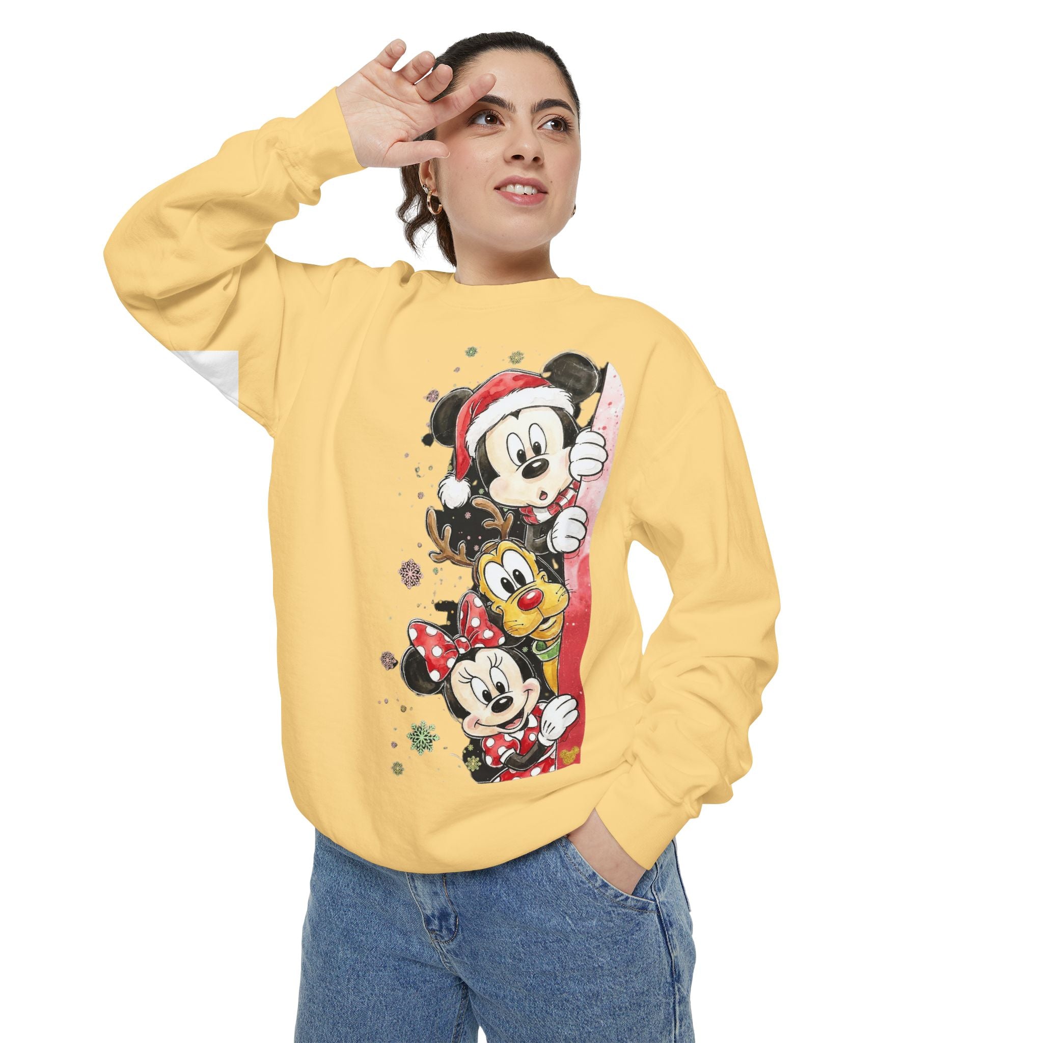Christmas Disney Characters Sweatshirt  Mickey, Minnie & Pluto Holiday Crew Cartoon Christmas T-shirts and Sweaters
