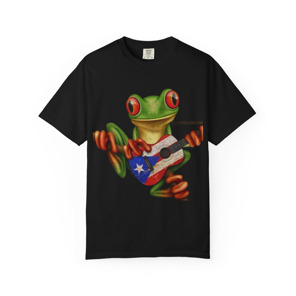 Where Boricua Meets Funky Guitar Frog T-Shirt, , Music Lover Gift, Cool Animal T-Shirt, Summer Style, Lightweight Apparel