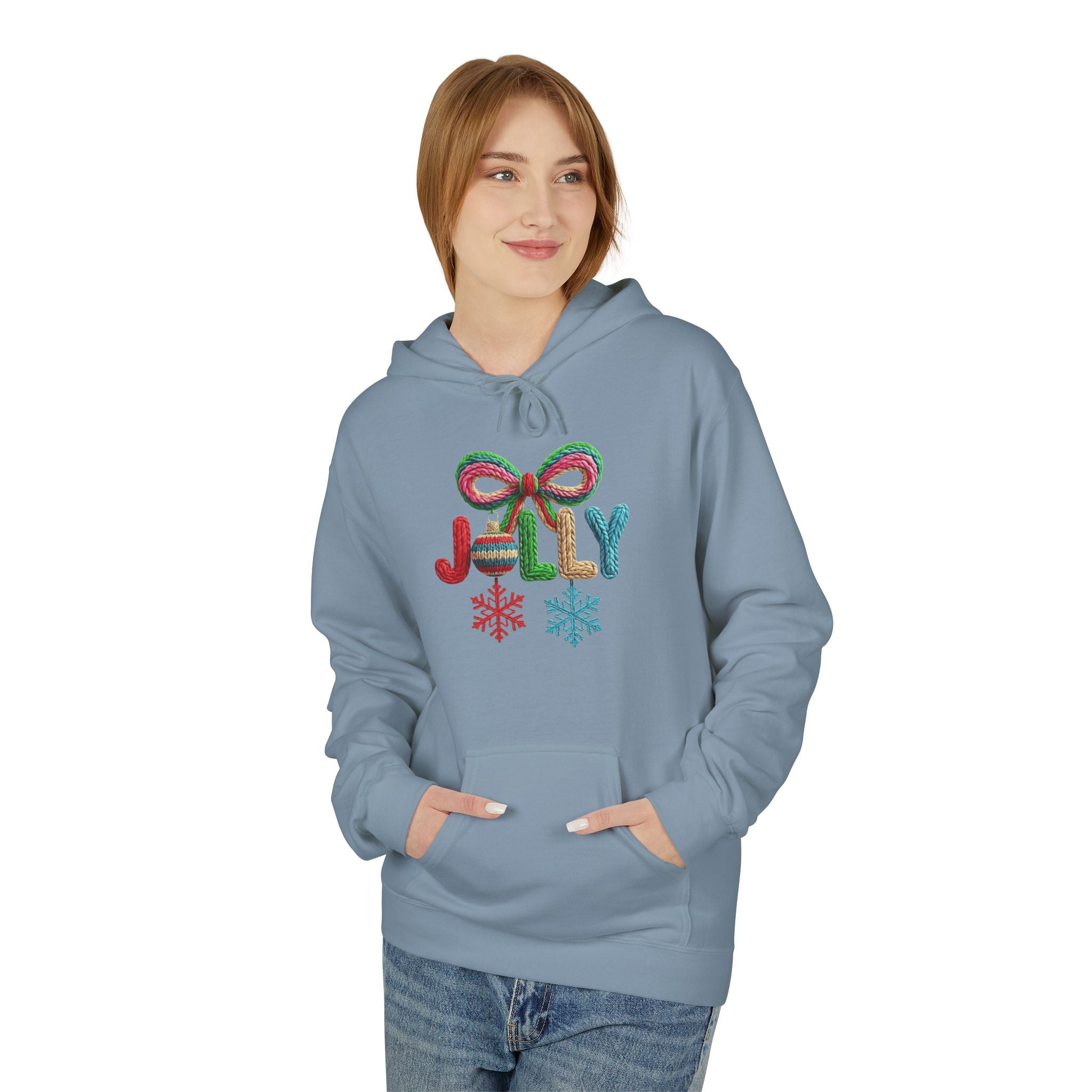 Jolly Candy Cane Holiday Hoodie — "JOLLY" Festive Sweatshirt