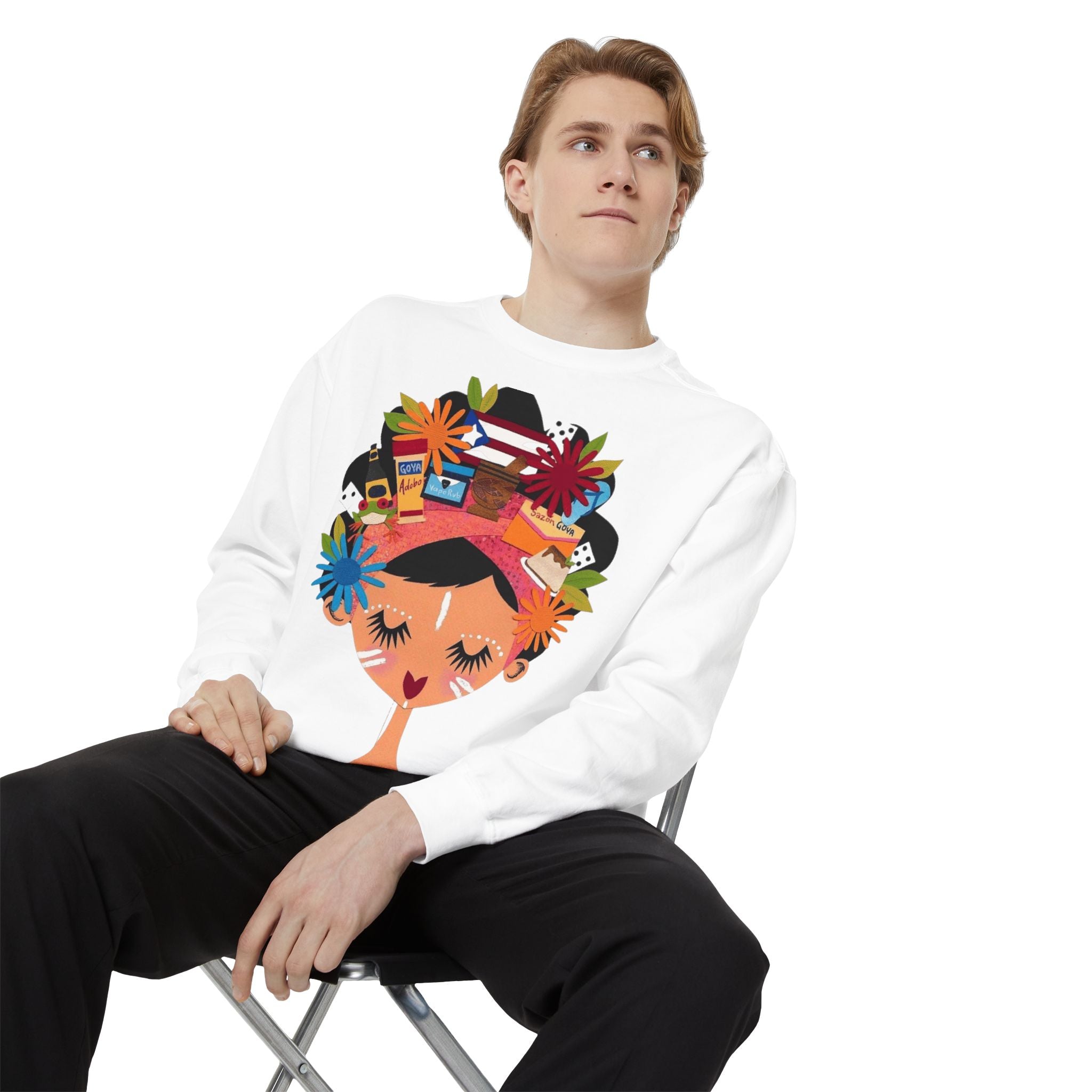 Floral Fiesta Sweatshirt — Colorful Tropical Woman Graphic Puerto Rico Navidades