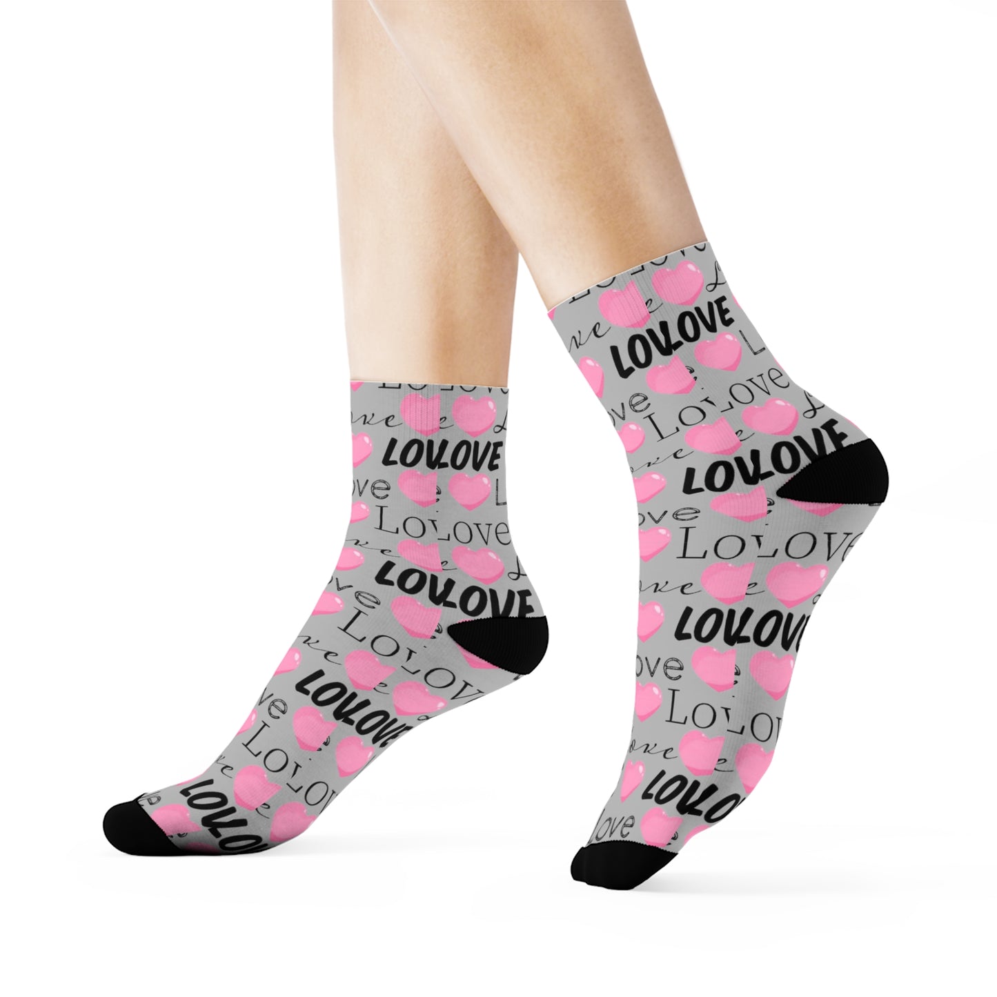 Love Heart Crew Socks — Pink Script Pattern Valentine's Day Socks