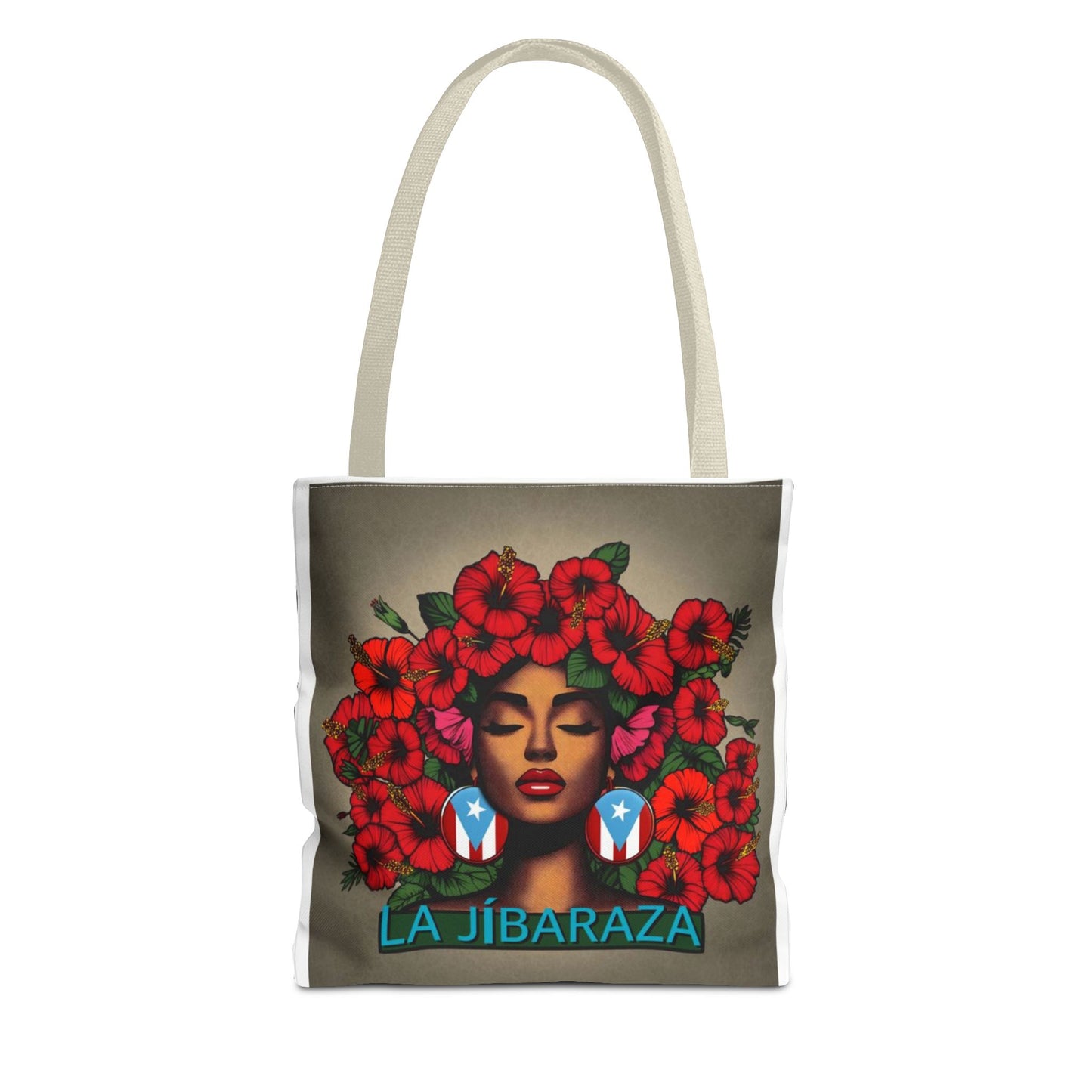 La Jíbara Tote Bag — Puerto Rican Floral Portrait Canvas Tote Puerto Rico Christmas Tote