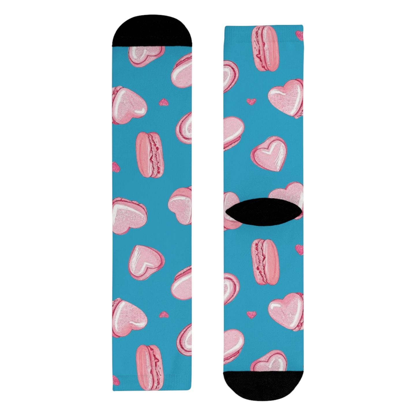 Heart Macaron Crew Socks – Cute Pink Sweets Pattern