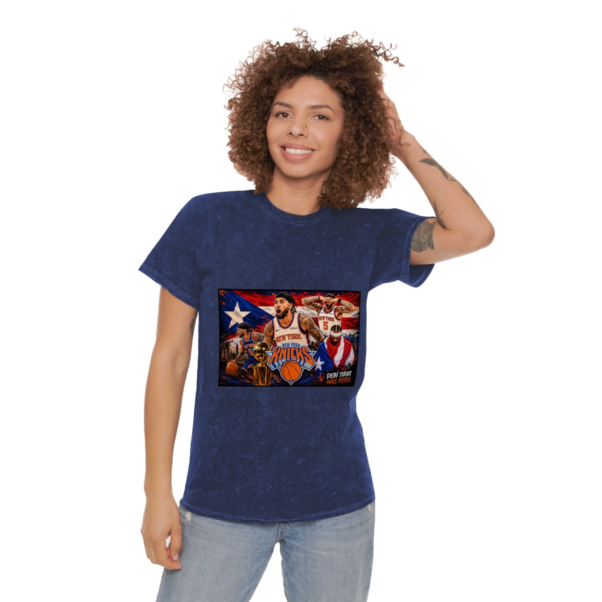 Mineral Wash Tee — Vintage Basketball Collage (Puerto Rico Flag)