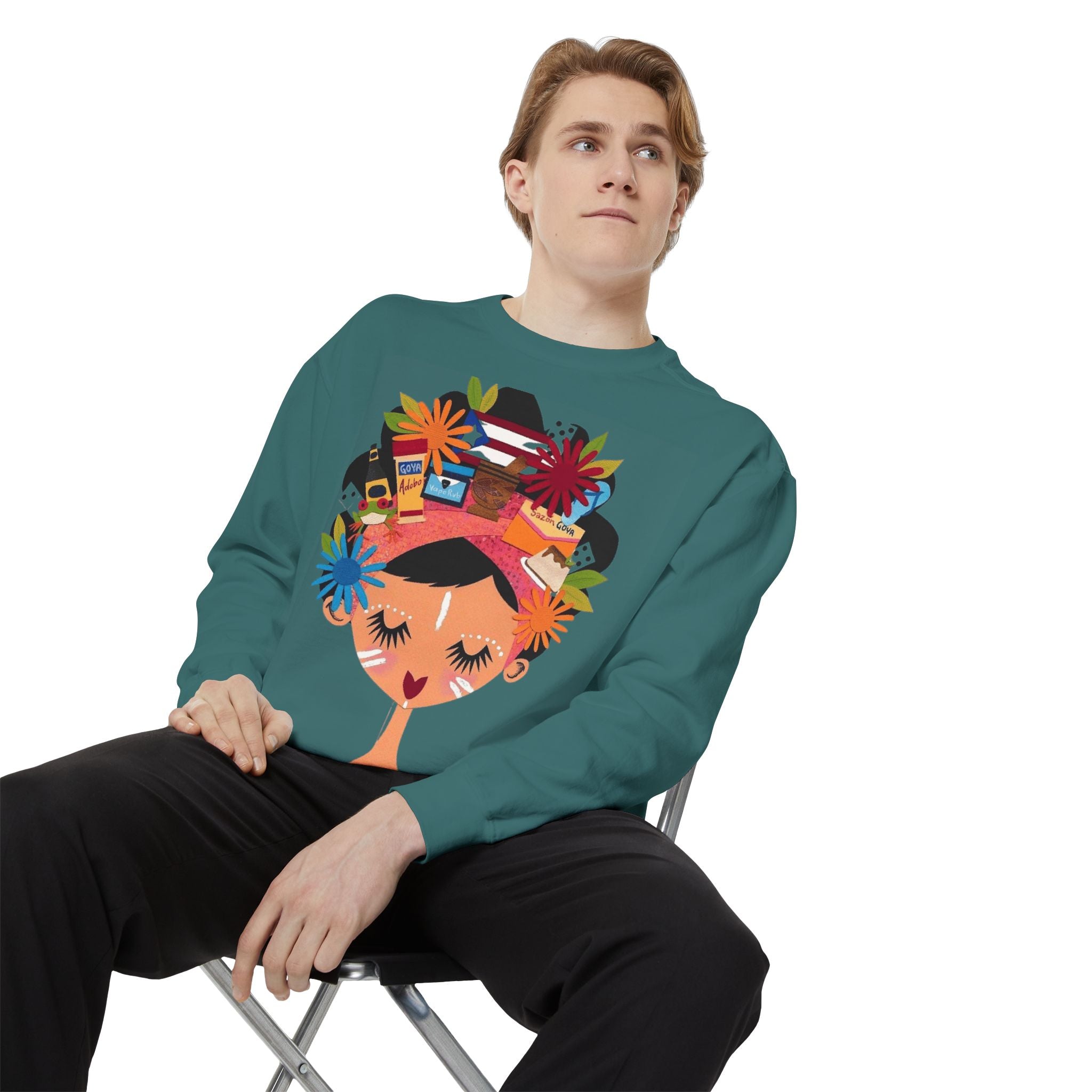 Floral Fiesta Sweatshirt — Colorful Tropical Woman Graphic Puerto Rico Navidades