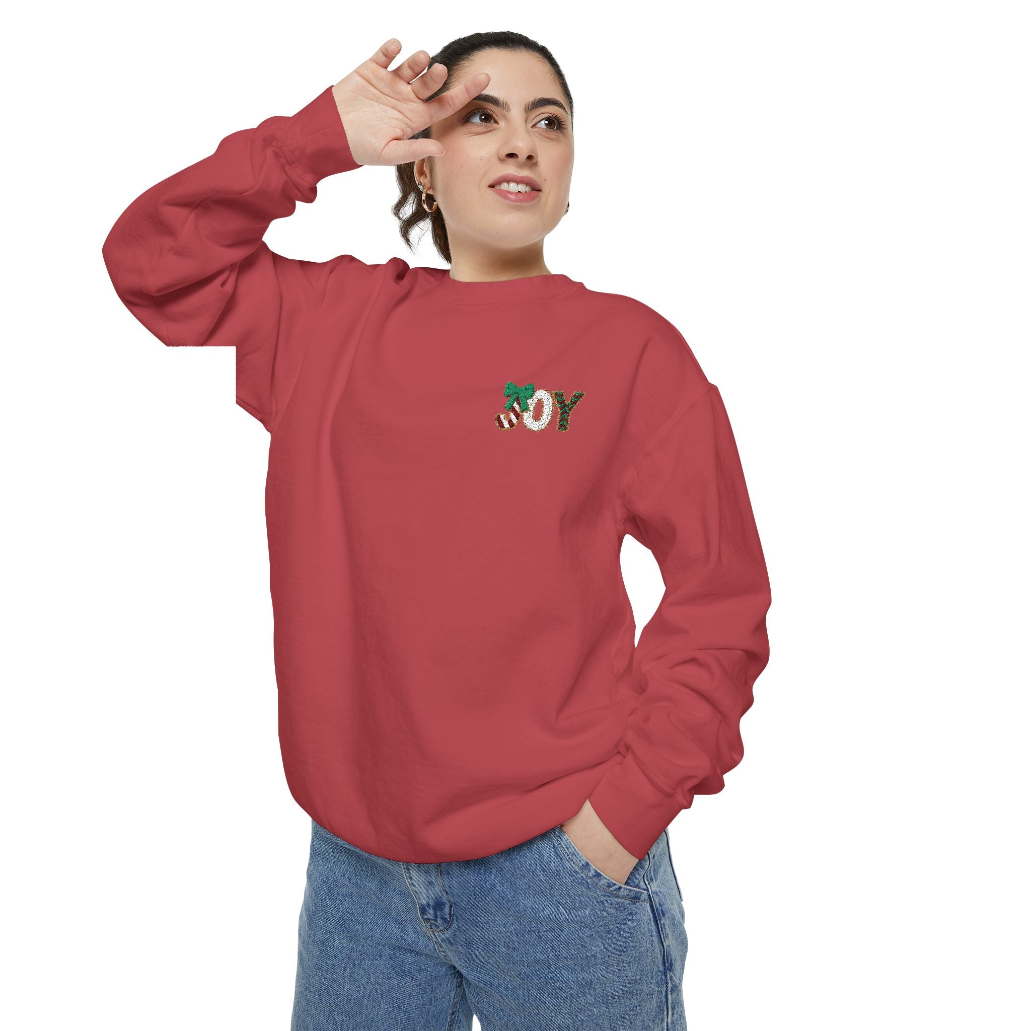 JOY Floral Crewneck Sweatshirt — Holiday Botanical Graphic Christmas T-Shirt & Sweater