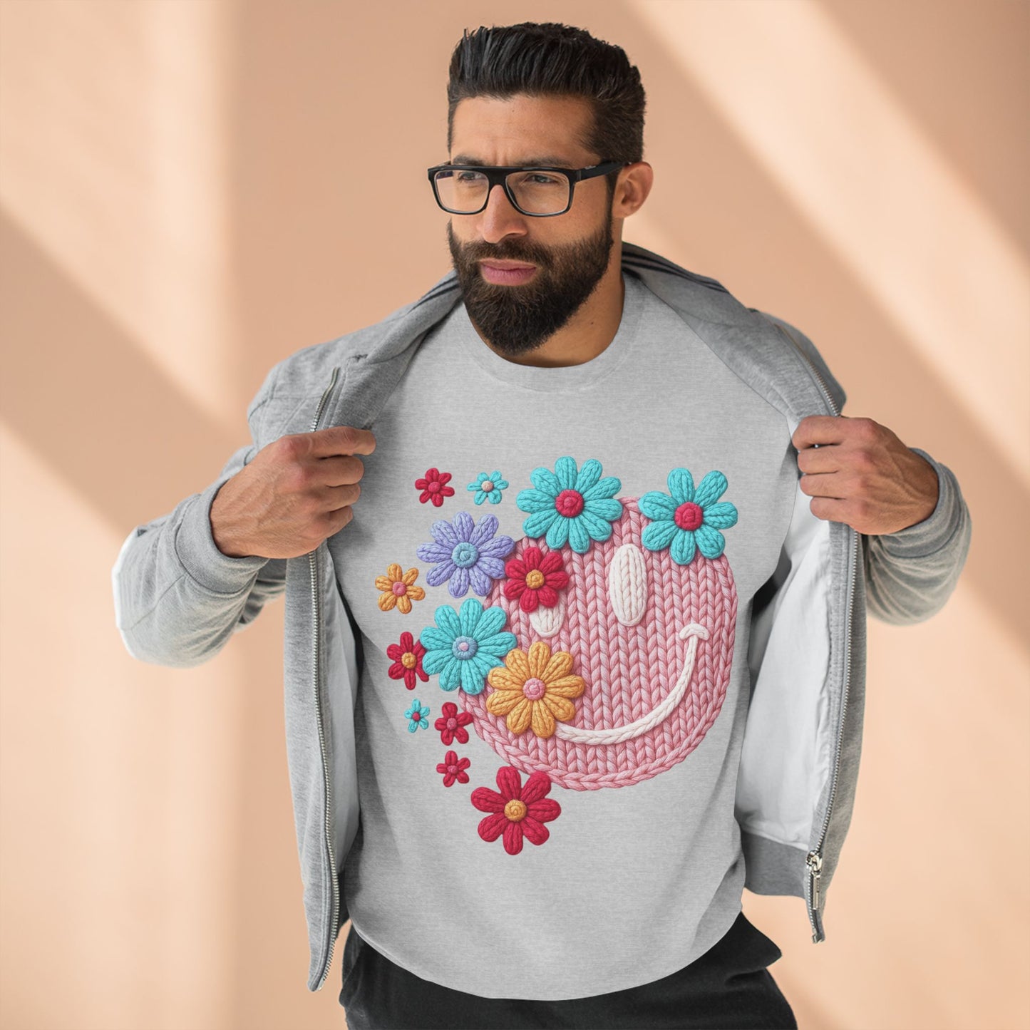 Floral Knit Smile Sweatshirt Cozy, Unbothered