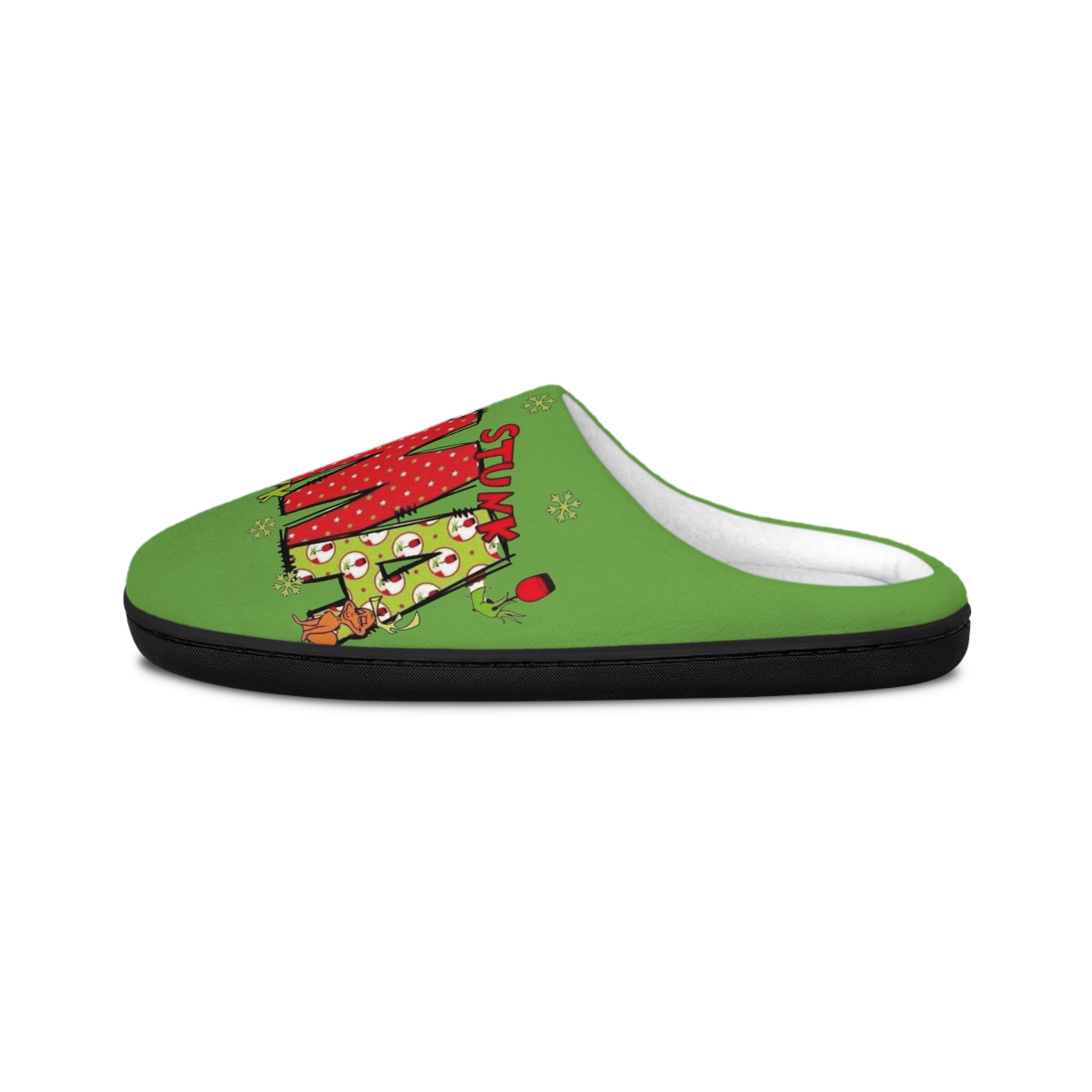 WOMAN Holiday Slippers — Green 'Team Mom Santa' Cozy Indoor House Shoes