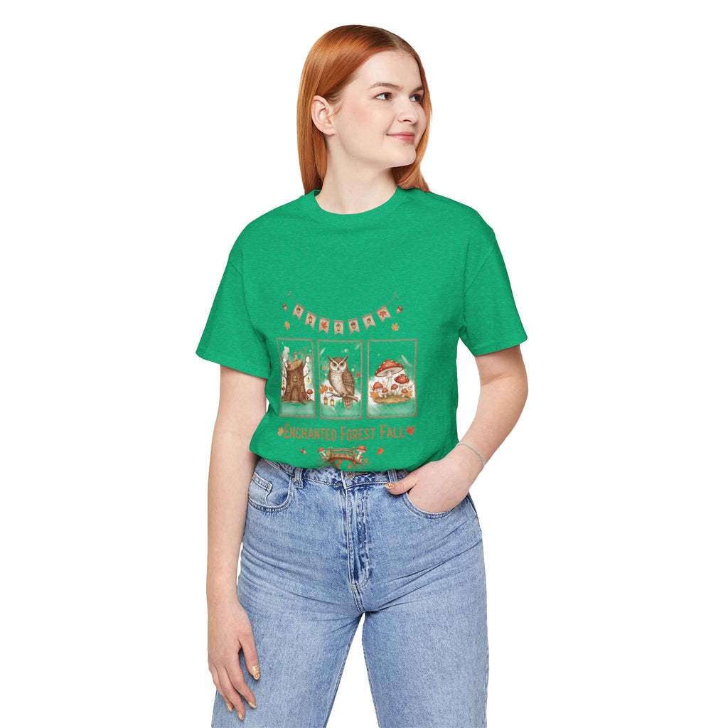Enchanted Forest Fall Tee, Cute Owl Shirt, Autumn Graphic Tee, Nature Lover Gift, Cozy Fall Apparel, Wildlife T-Shirt, Unisex Fall Top