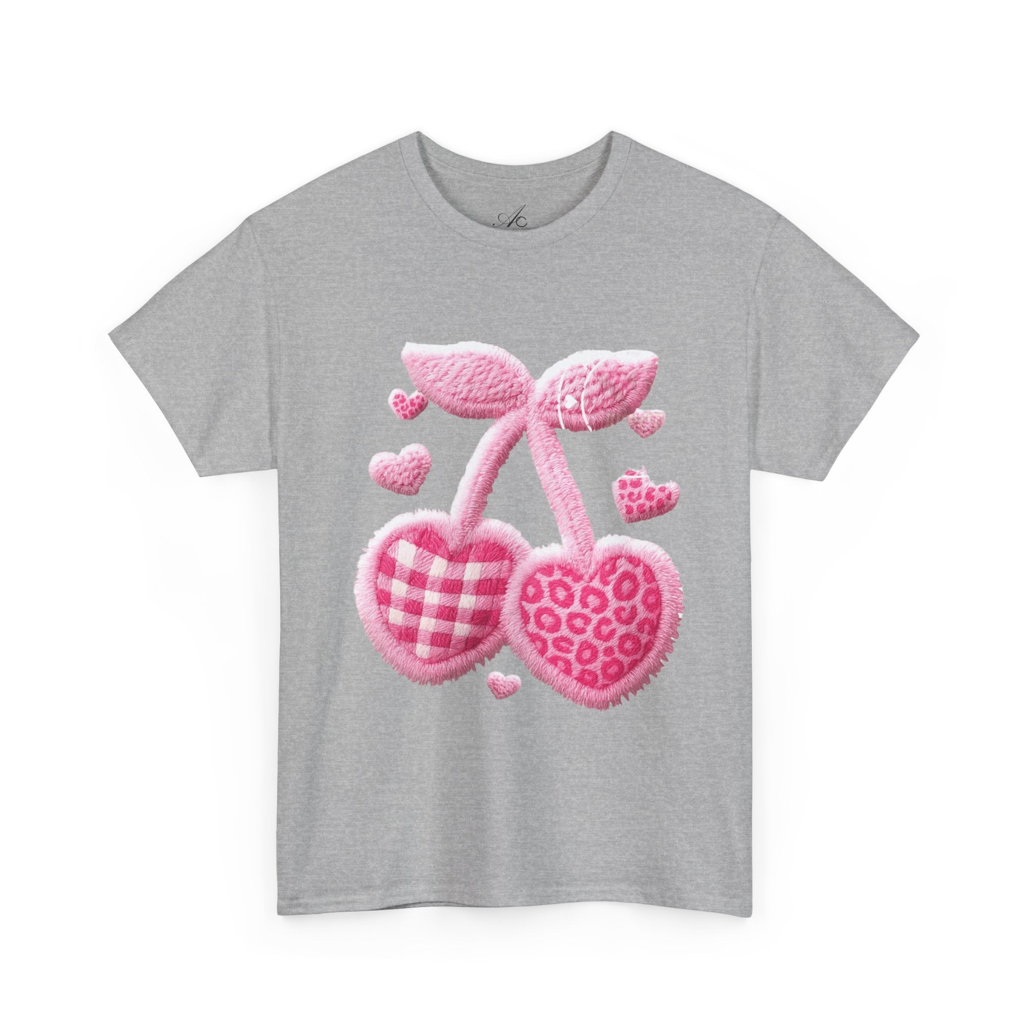 Pink Heart Cherries Tee  LOVE Graphic Valentine T-Shirt