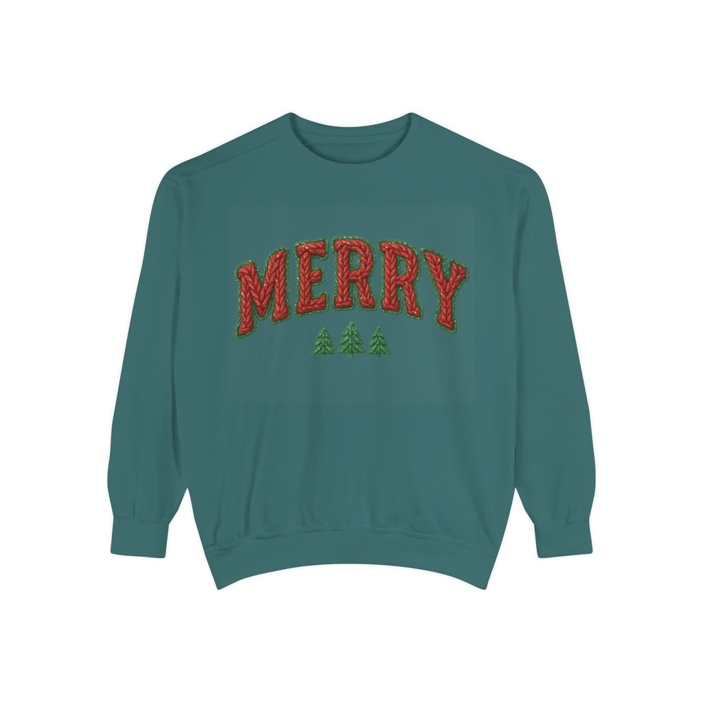 Merry Holiday Sweatshirt — Cozy Christmas Pullover with Tree Graphics Festive Holiday Designs