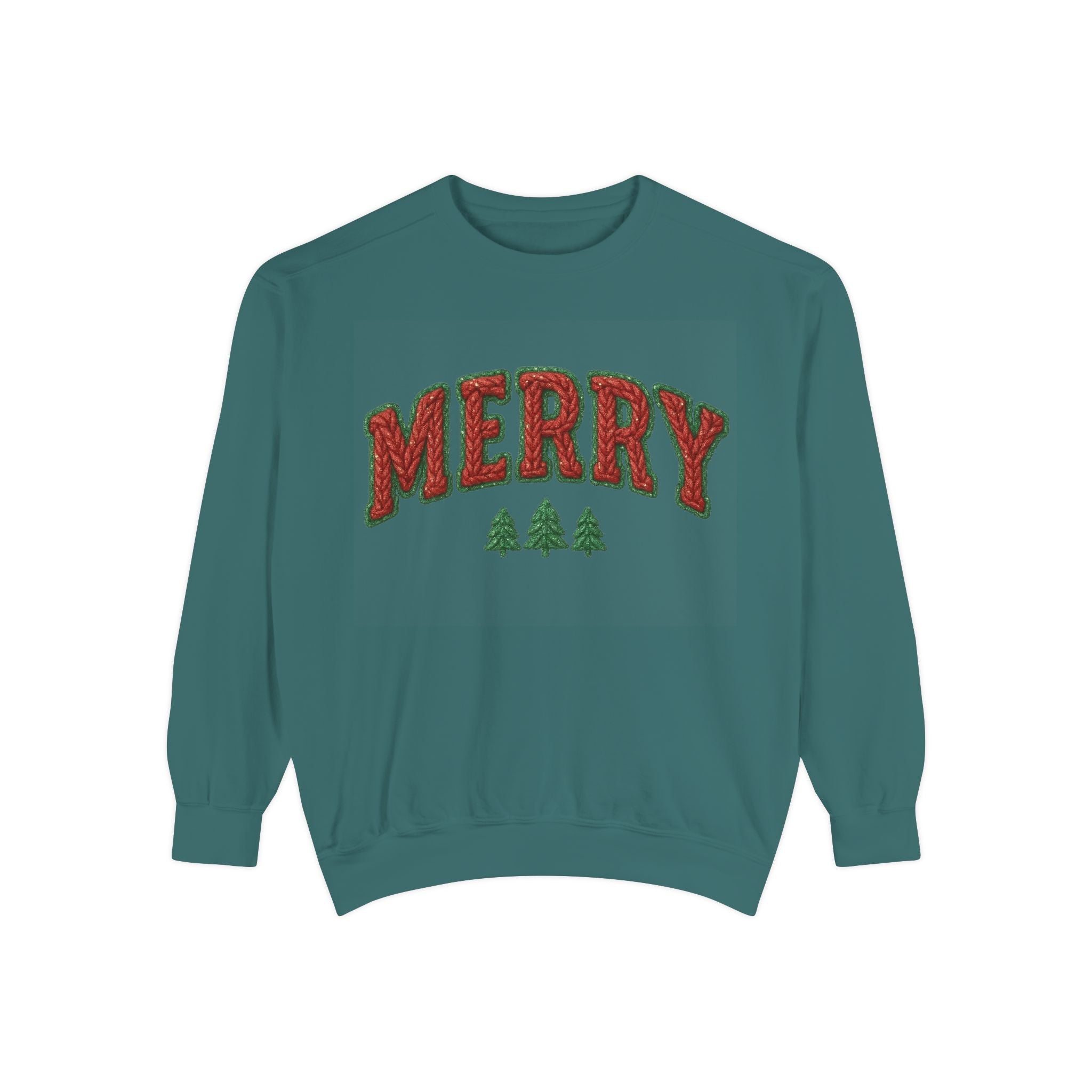 Merry Holiday Sweatshirt — Cozy Christmas Pullover with Tree Graphics Festive Holiday Designs