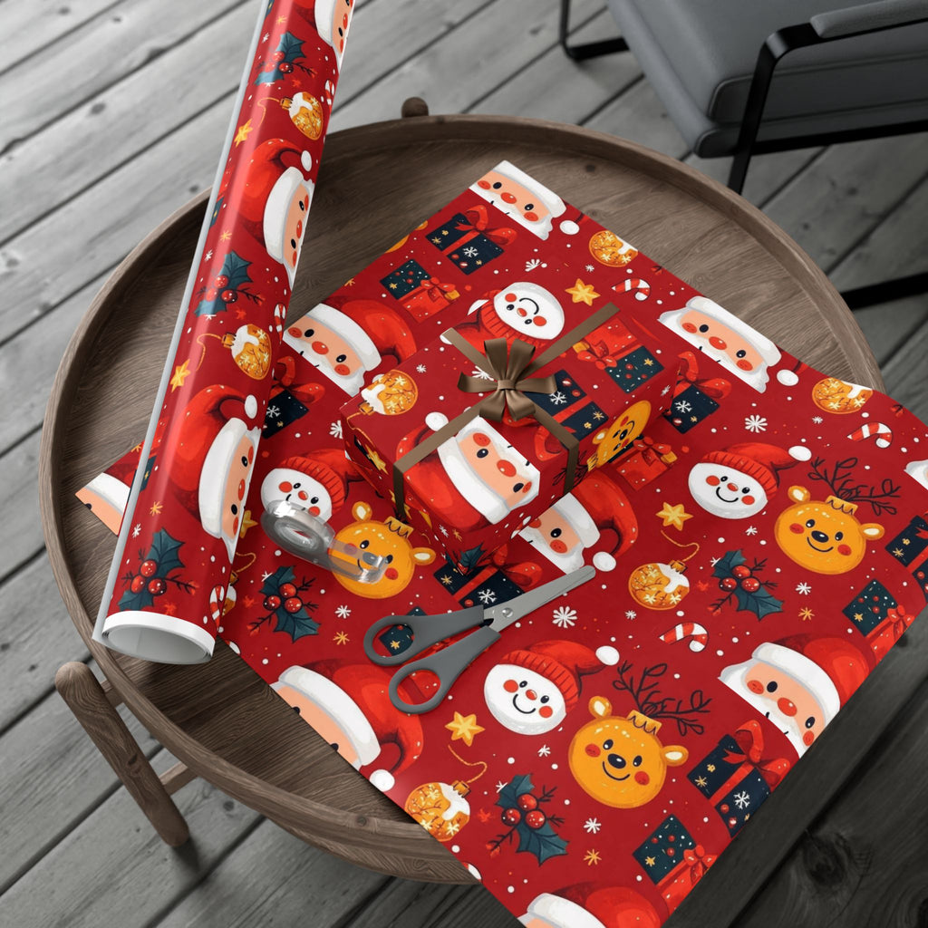 Christmas Wrapping Paper - Santa, Snowman & Reindeer Holiday Gift Wrap Festive Wrapping Paper