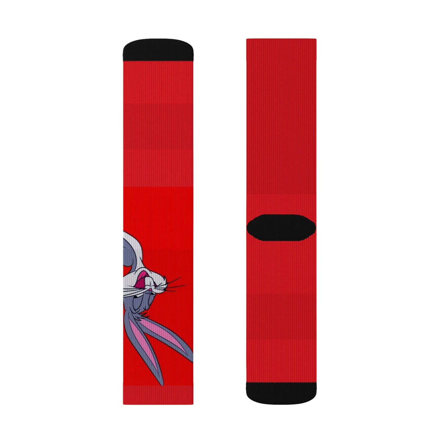 Bunny Face Red Sublimation Socks  Fun Cartoon Rabbit Crew Socks