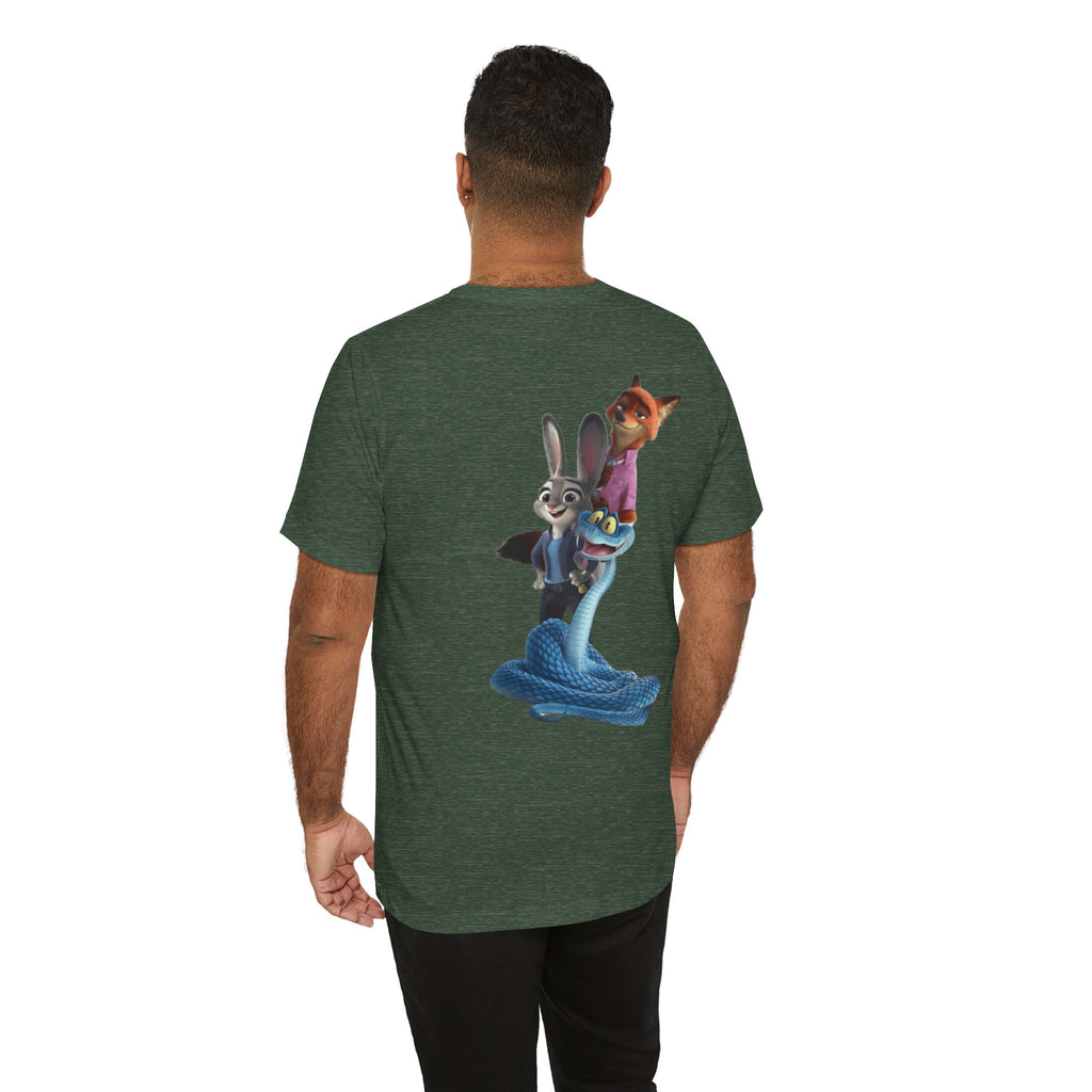 Animated Character Tee — Cute Fox & Bunny Stack Graphic T-Shirt  cartoon-style Christmas artwork
