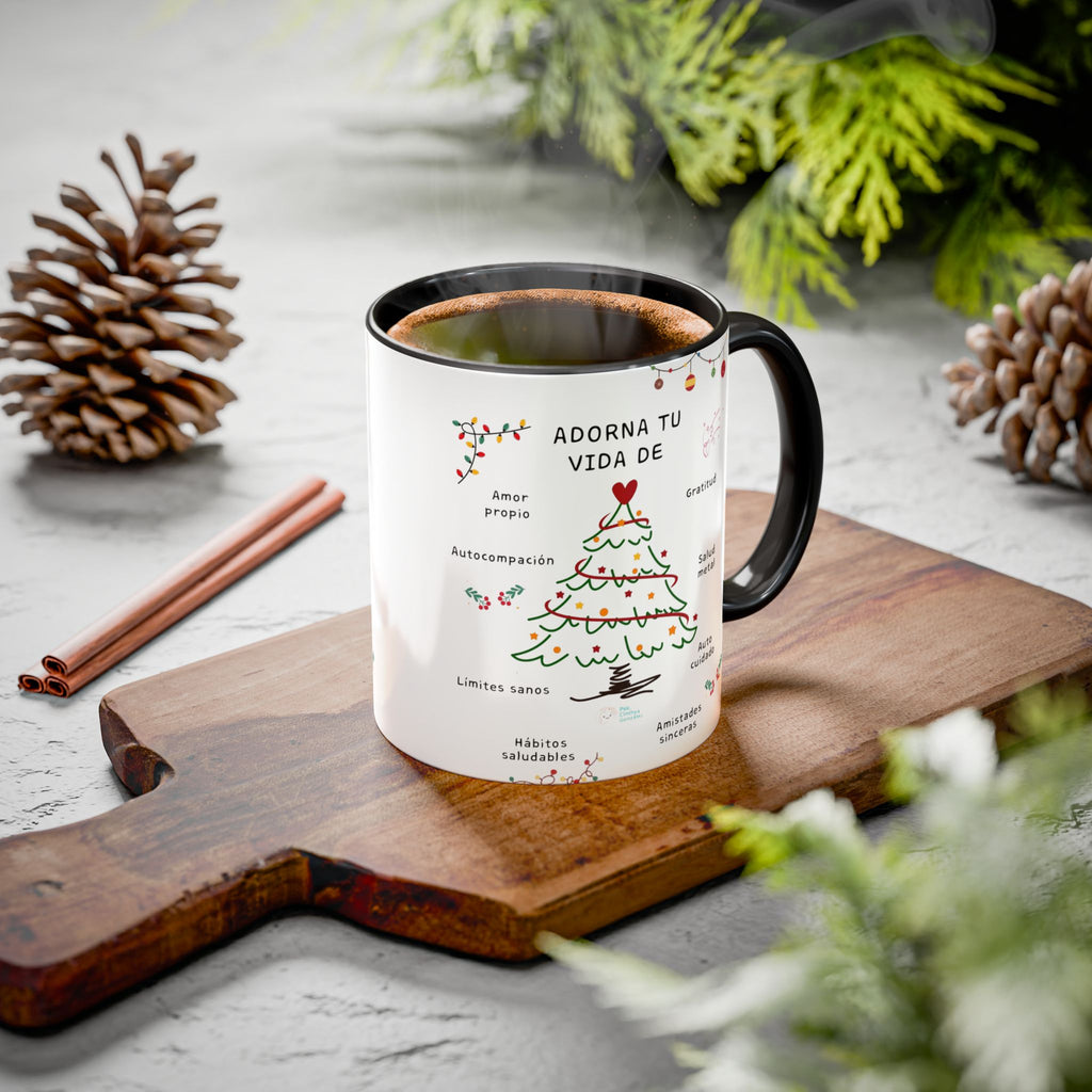 Mug — 'Adorna Tu Vida' Christmas Tree Spanish Holiday Coffee Mug (11oz/15oz)