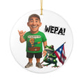 Puerto Rican Wepa! Ceramic Ornament Eliezer Molina & Coqui Frog with Flag