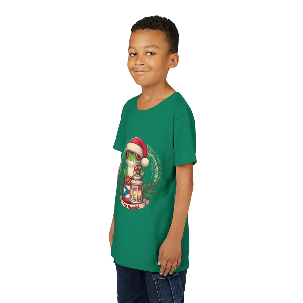 Kids Tee Cute Frog with Puerto Rican Flag & Lantern (Feliz Navidad)