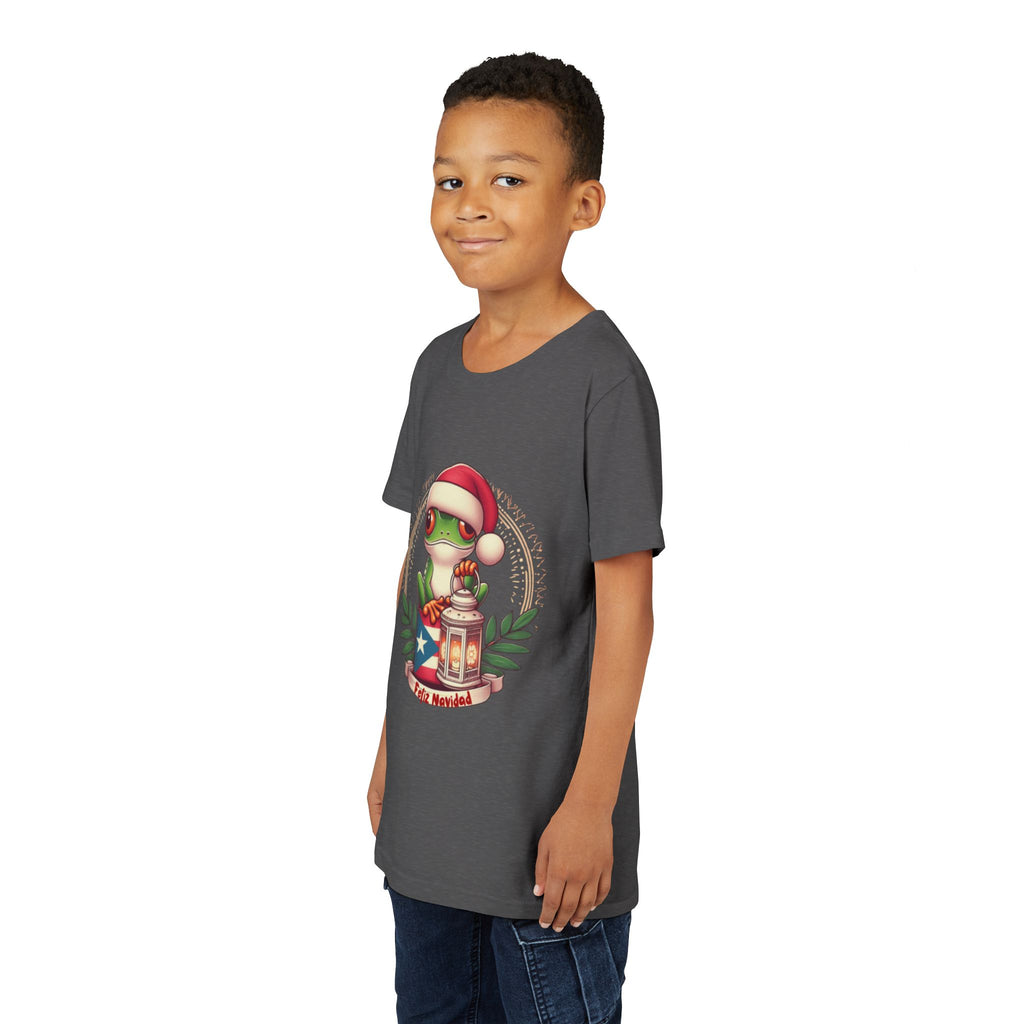 Kids Tee Cute Frog with Puerto Rican Flag & Lantern (Feliz Navidad)