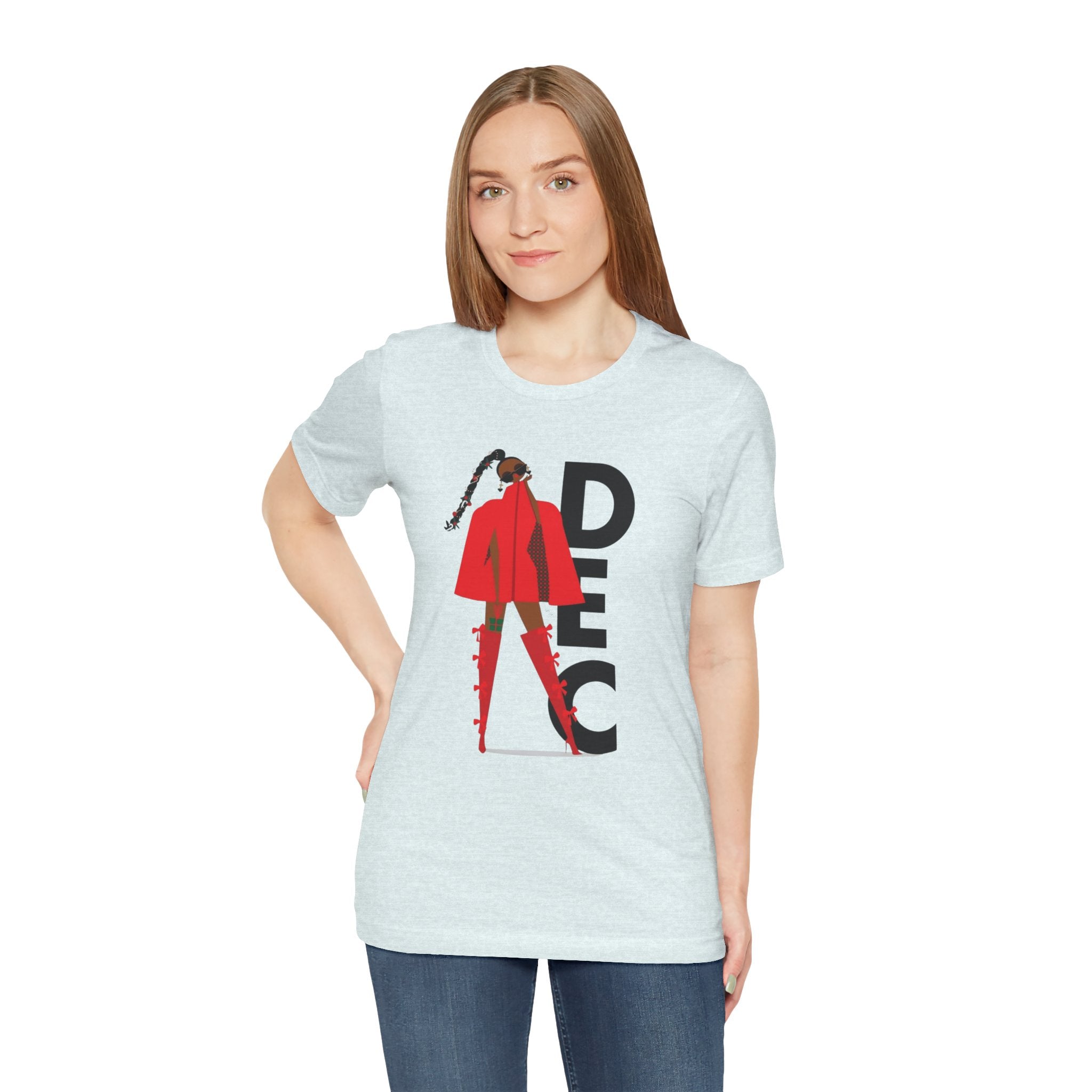 December Fashion Tee  Red Coat Model Graphic Shirt