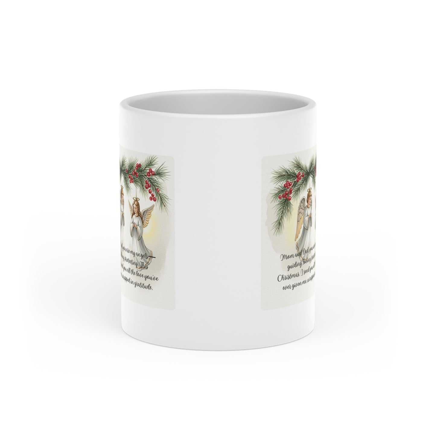 Heart-Shaped Christmas Mug with Angel Design Christmas Mugs | Holiday Coffee Cups with Festive Quotes & Designs