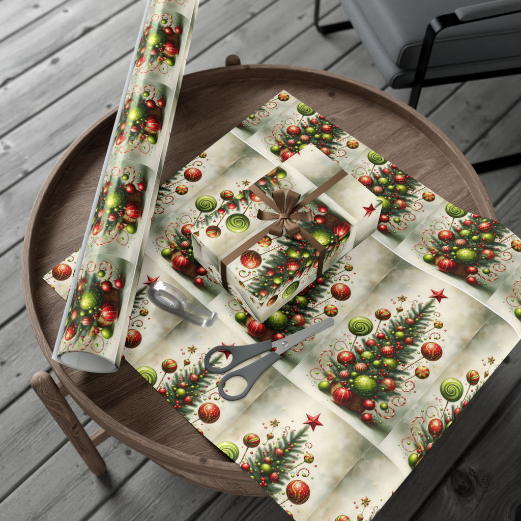 Christmas Tree Ornament Gift Wrap Paper — Vintage Holiday Wrapping Sheets