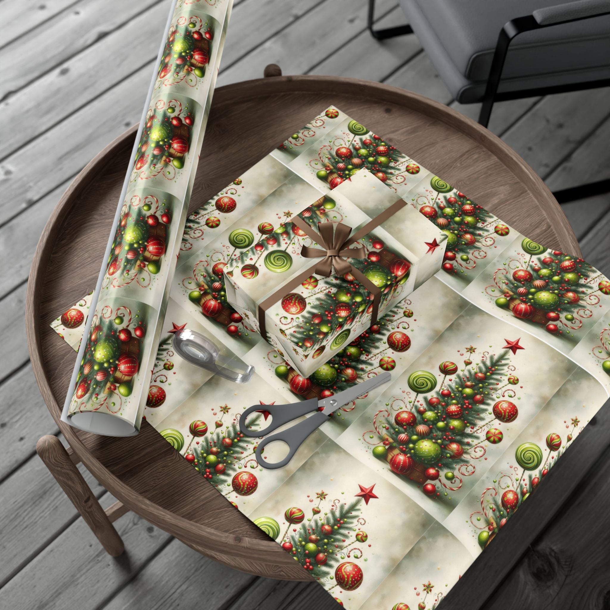 Christmas Tree Ornament Gift Wrap Paper — Vintage Holiday Wrapping Sheets