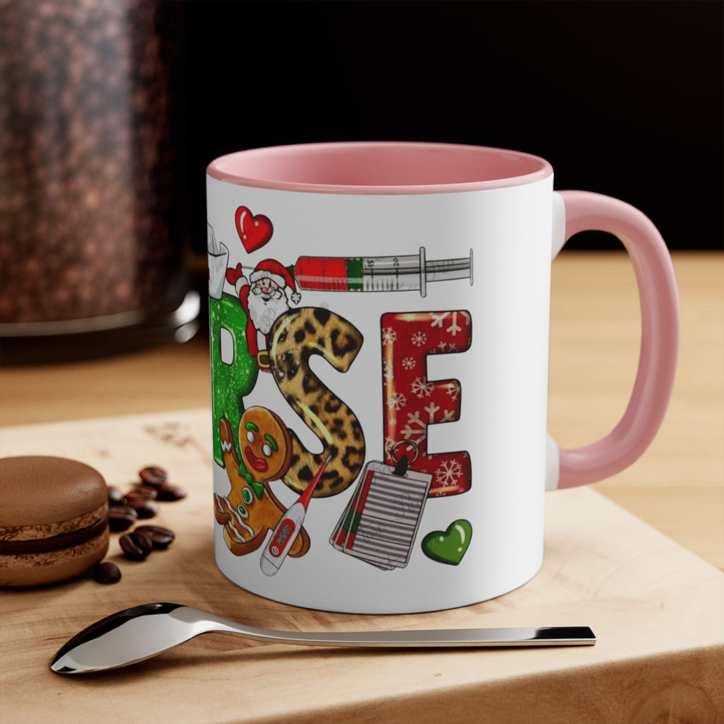 Christmas Nurse Accent Mug — Festive Healthcare Holiday Coffee Cup with Gingerbread & Candy Cane Design Medical Christmas Mug