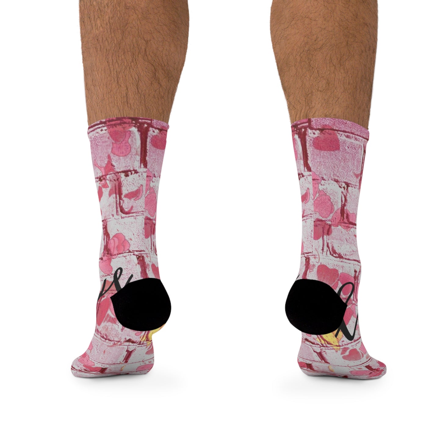 Pink Heart Brick Wall Socks  'Love' Graphic Recycled Polyester Crew Socks