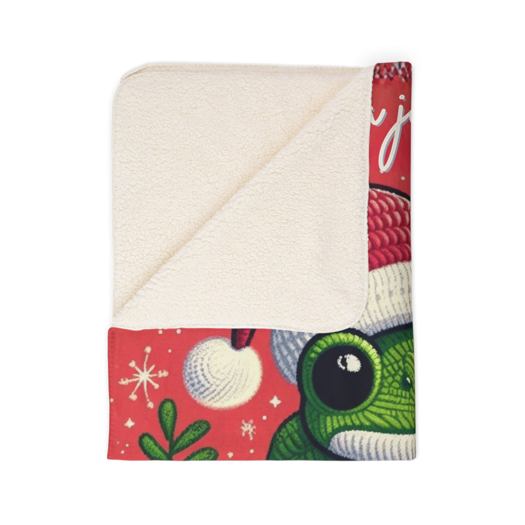 Puerto Rico Design Blanket Christmas Frog Sherpa Blanket – Holiday Cozy Throw with 'Wishing You a Joyful Christmas' Design