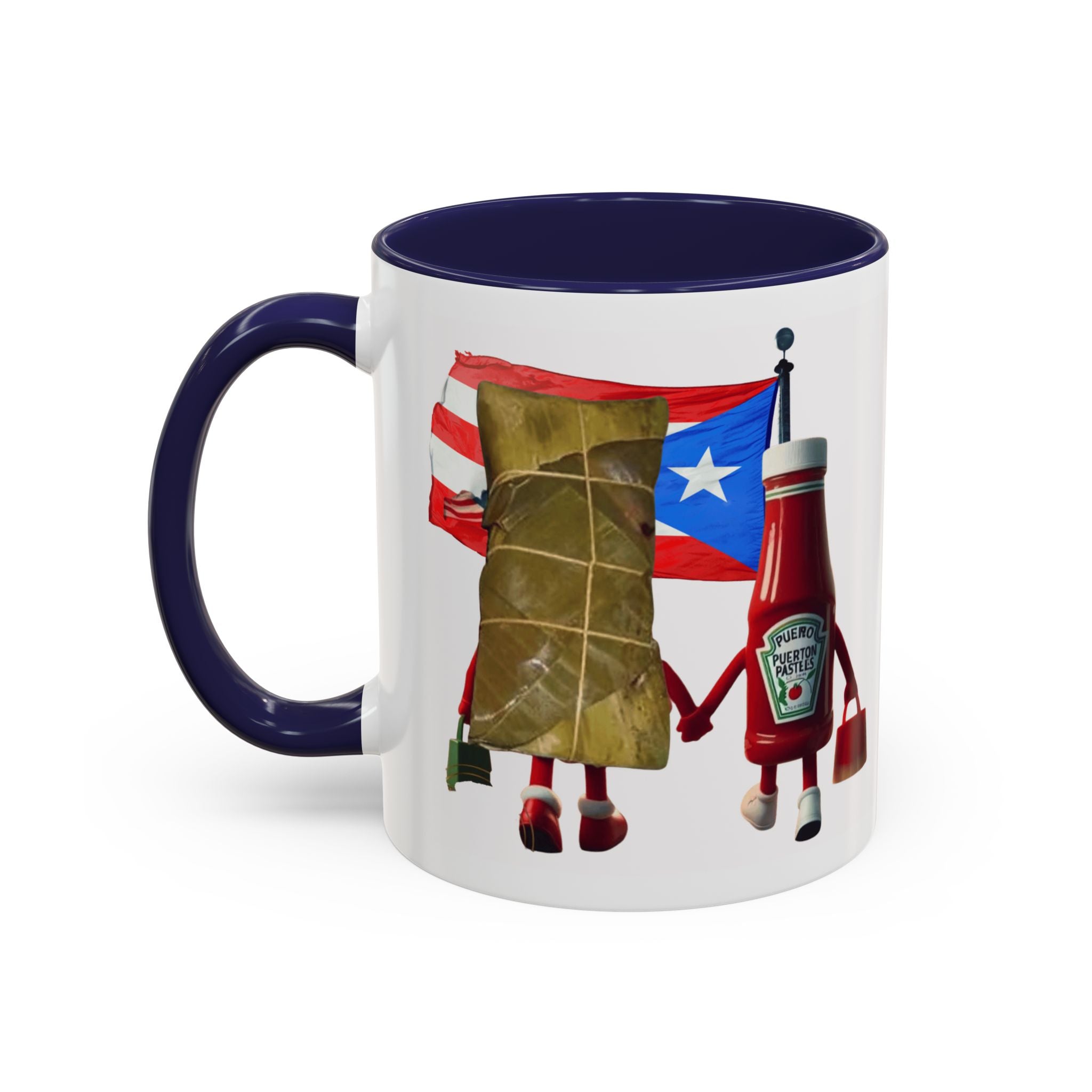 Puerto Rican Flag Ketchup & Pasteles Coffee Mug — Funny Food Friends Accent Mug (11/15oz)