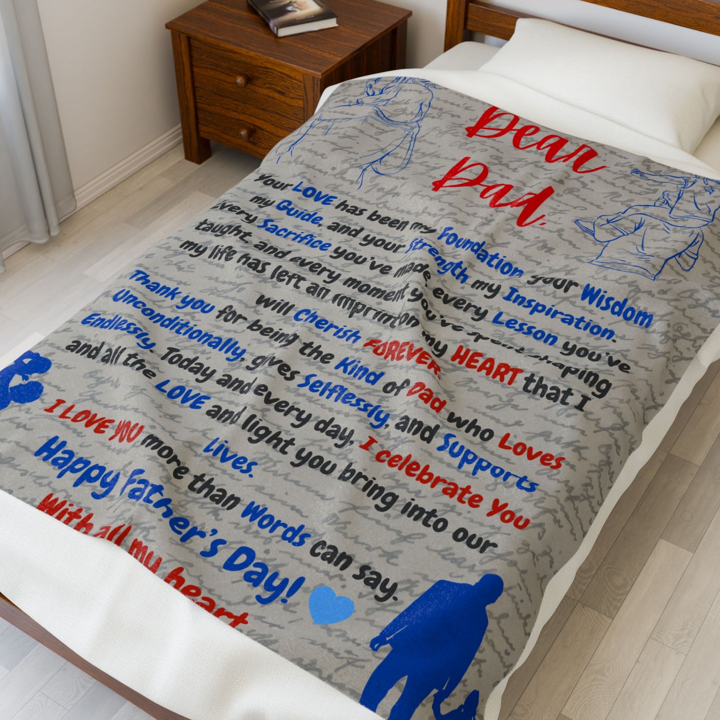 Father's Day Velveteen Plush Blanket with Quote, Unique Designs, Cozy Gift for Dad, Warm Throw, Bedspread