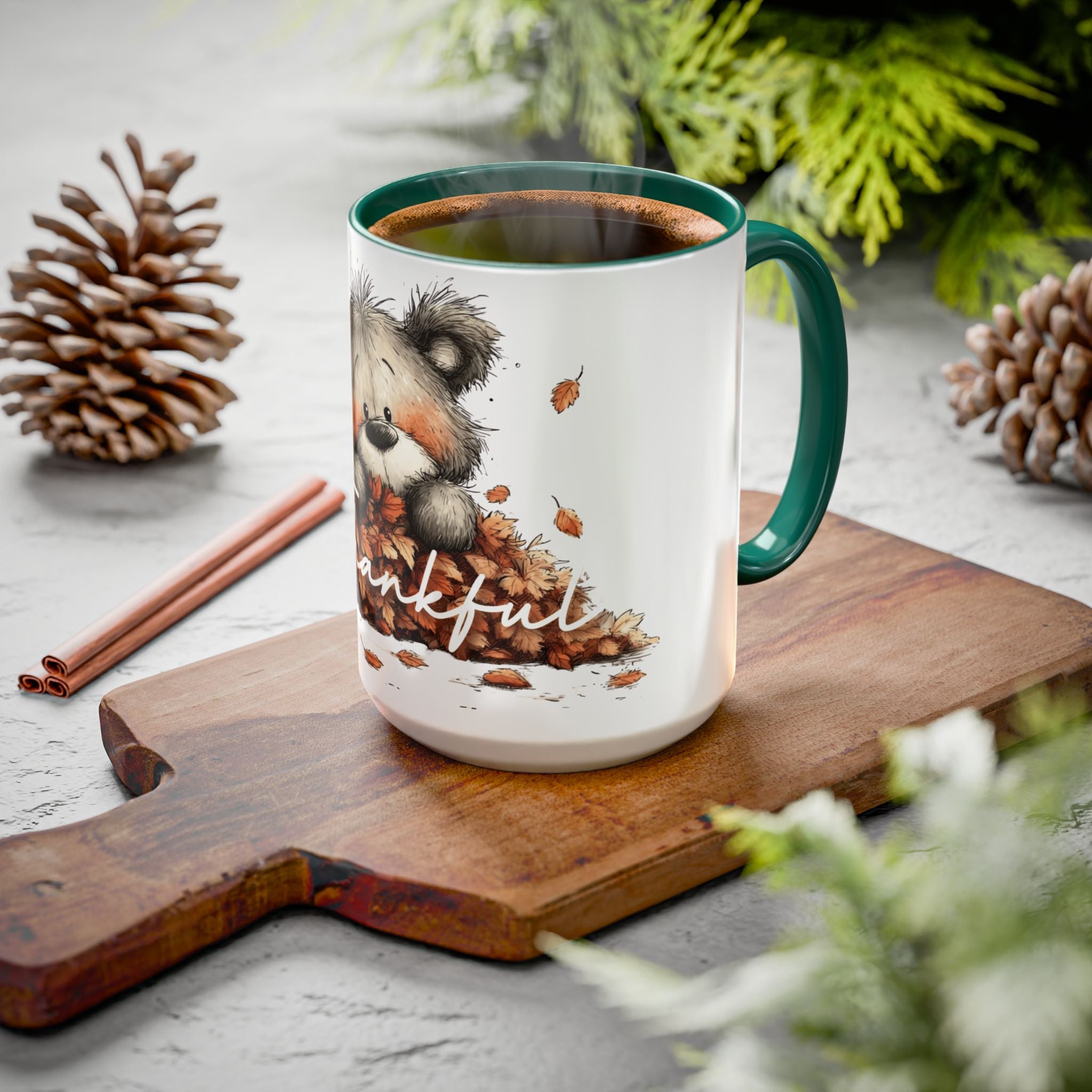 Thankful Bear Autumn Mug — Cute Fall Coffee Cup (11oz, 15oz)