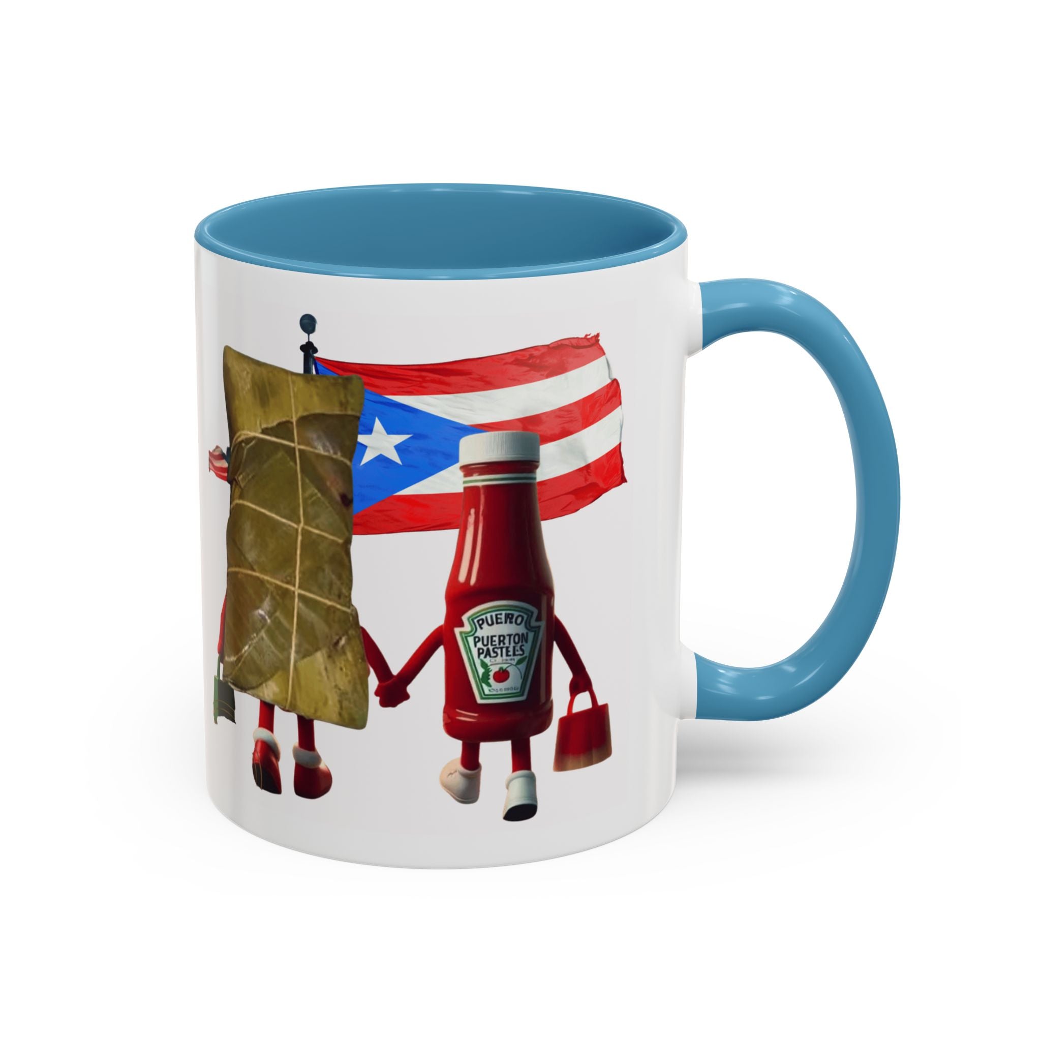 Puerto Rican Flag Ketchup & Pasteles Coffee Mug — Funny Food Friends Accent Mug (11/15oz)