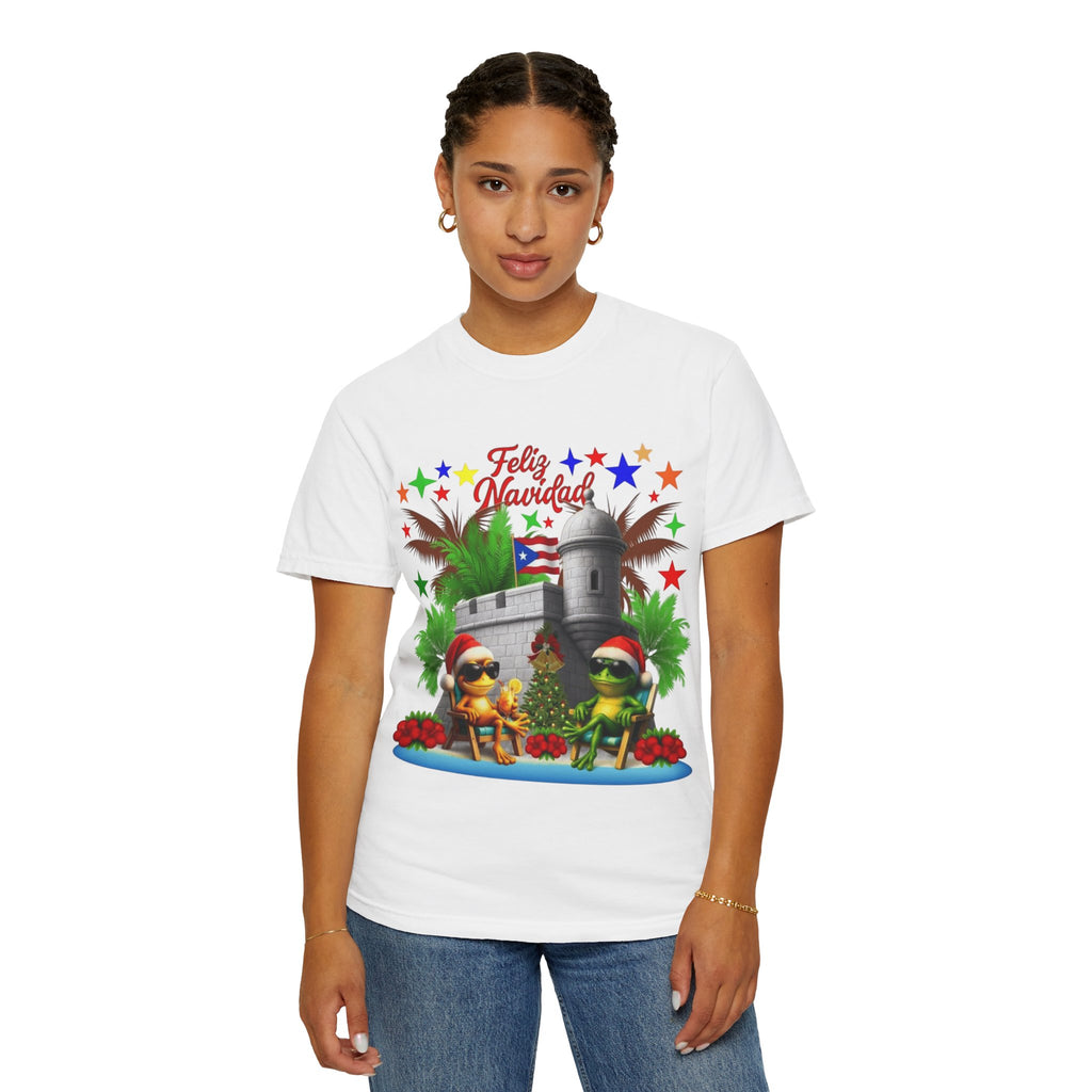 Feliz Navidad Puerto Rico T-Shirt  Castillo & Coquí Holiday Tee Puerto Rico Navidades