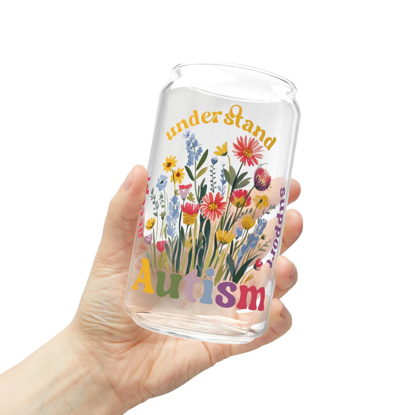 Autism Awareness & Pride Collection Floral Autism Awareness Sipper Glass - 16oz with Bamboo Lid