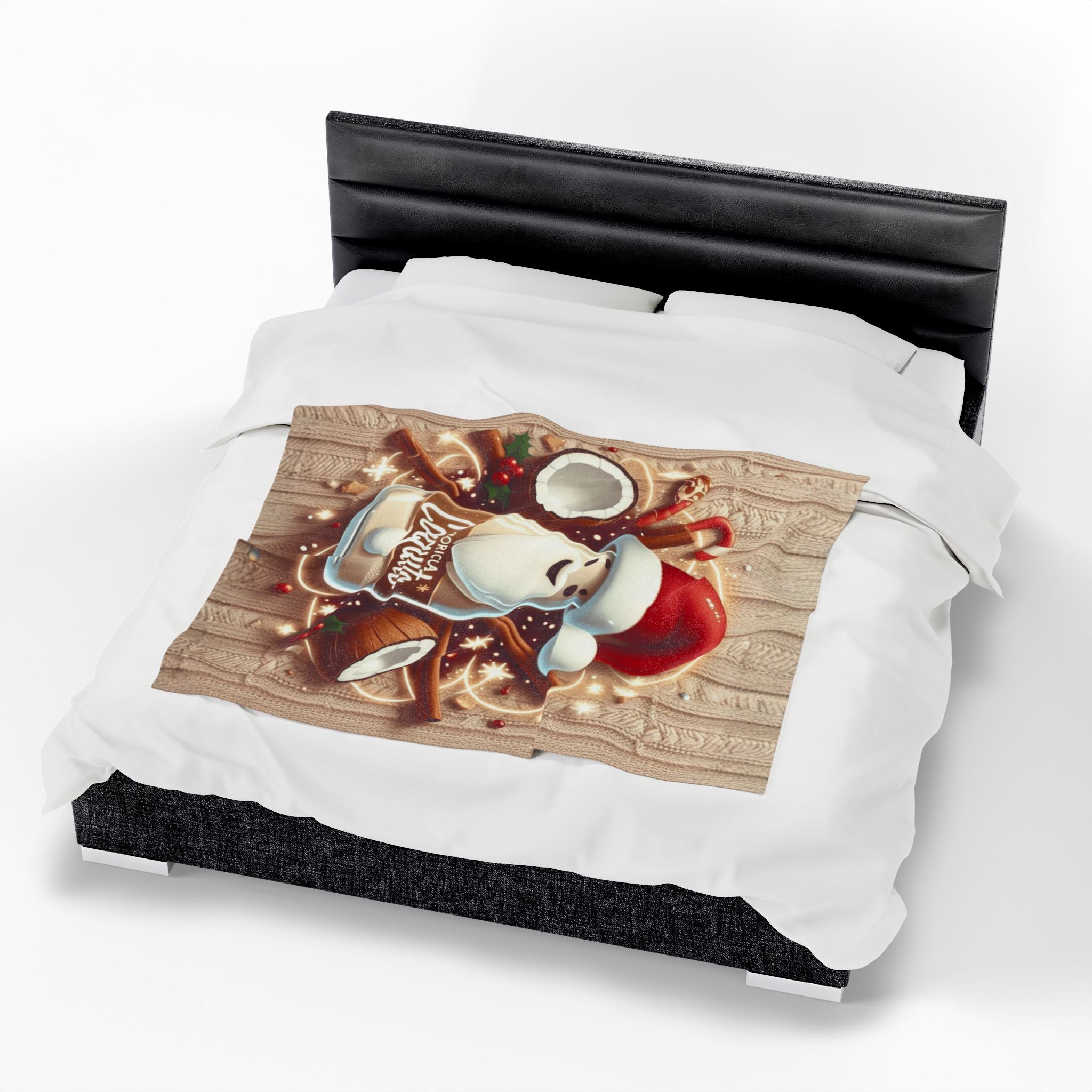 Coquito Santa Velveteen Plush Blanket Holiday Puerto Rican Coquito Design