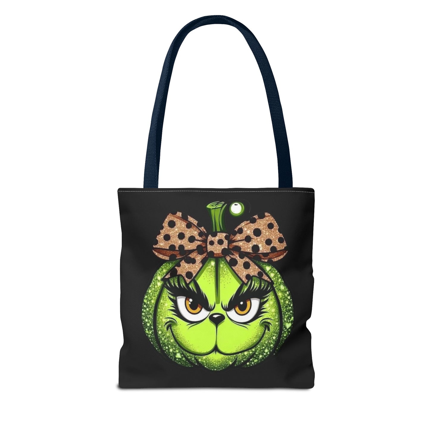 Grinch-Inspired Tote Bag with Polka Dot Bow Christmas Tote Bag Festive Holiday Design