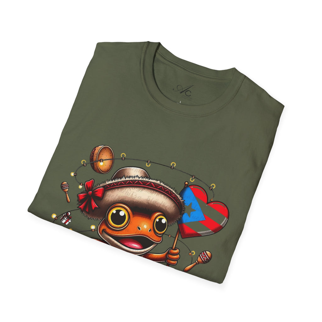 Puerto Rico Frog Holiday T-Shirt  Cute Coquí with Flag Heart (Christmas) Puerto Rico Navidades
