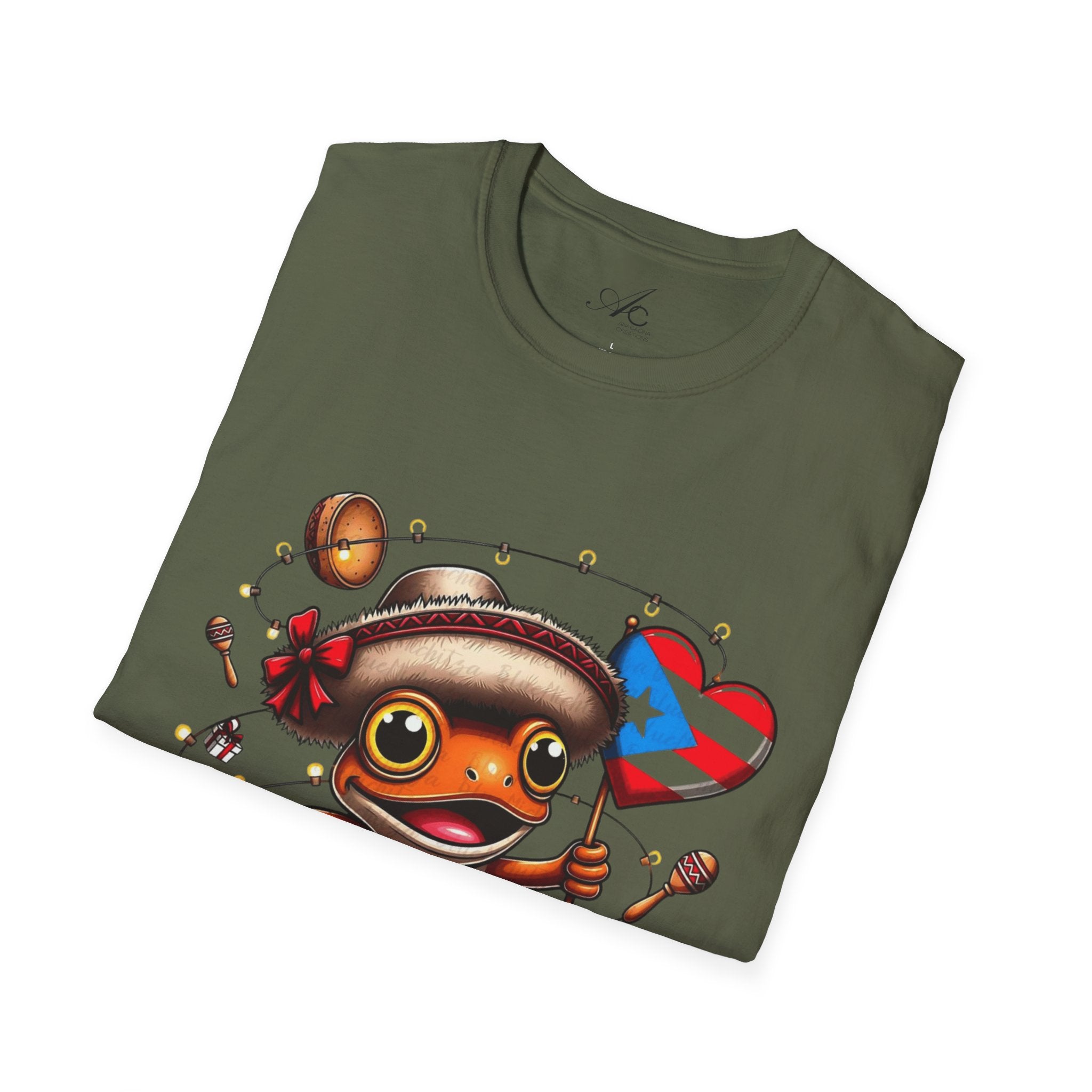 Puerto Rico Frog Holiday T-Shirt  Cute Coquí with Flag Heart (Christmas) Puerto Rico Navidades