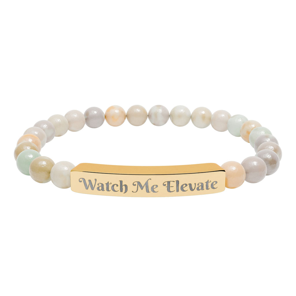 Watch M e Elevate Engraved Natural Stone Stretch Bar Bracelet – Custom Message Beaded Bracelet