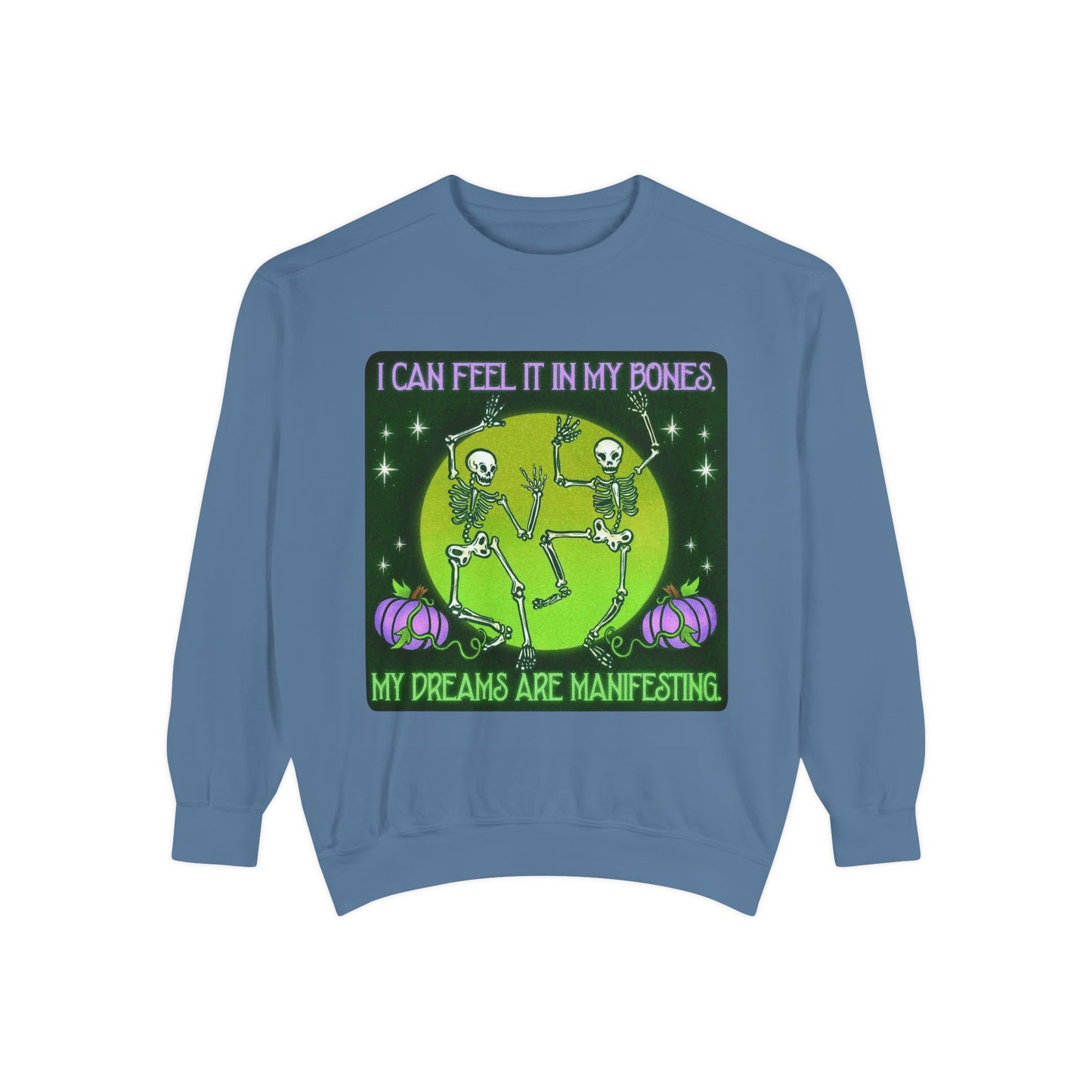 Spooky Manifesting Sweatshirt, Unisex Skeleton Pullover, Halloween Apparel, Cozy Fall Fashion, Casual Trendy Top, Unique Gift