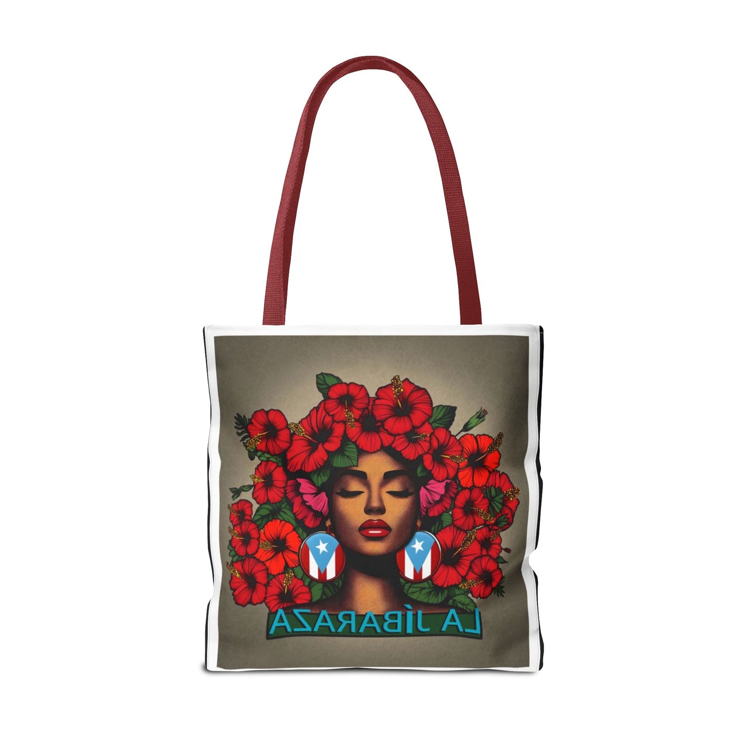 La Jíbara Tote Bag — Puerto Rican Floral Portrait Canvas Tote Puerto Rico Christmas Tote