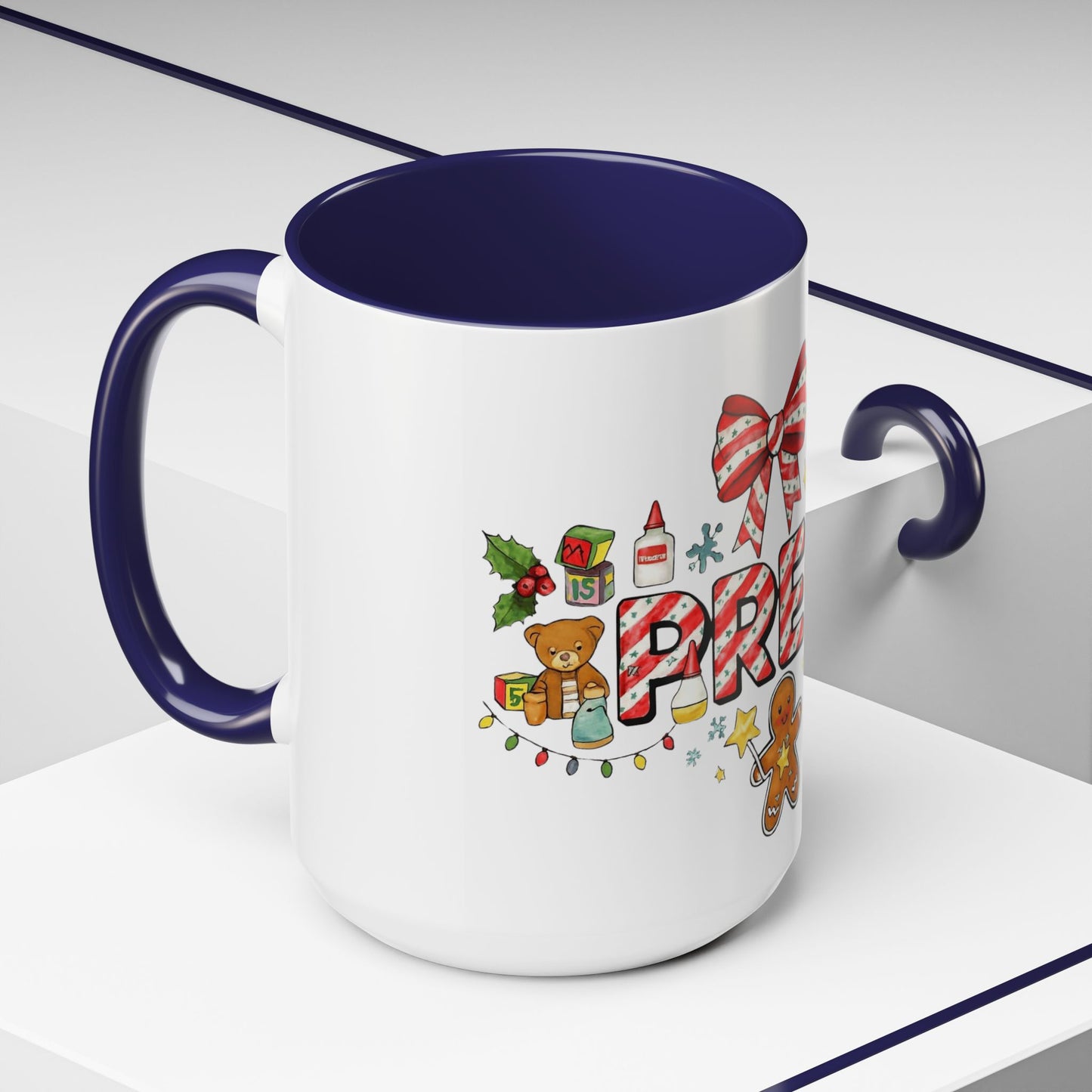 Holiday Teacher Coffee Mug 'PRE-K' Festive Gingerbread & Candy Cane Design (11/15oz) School Staff Christmas Mug Collection
